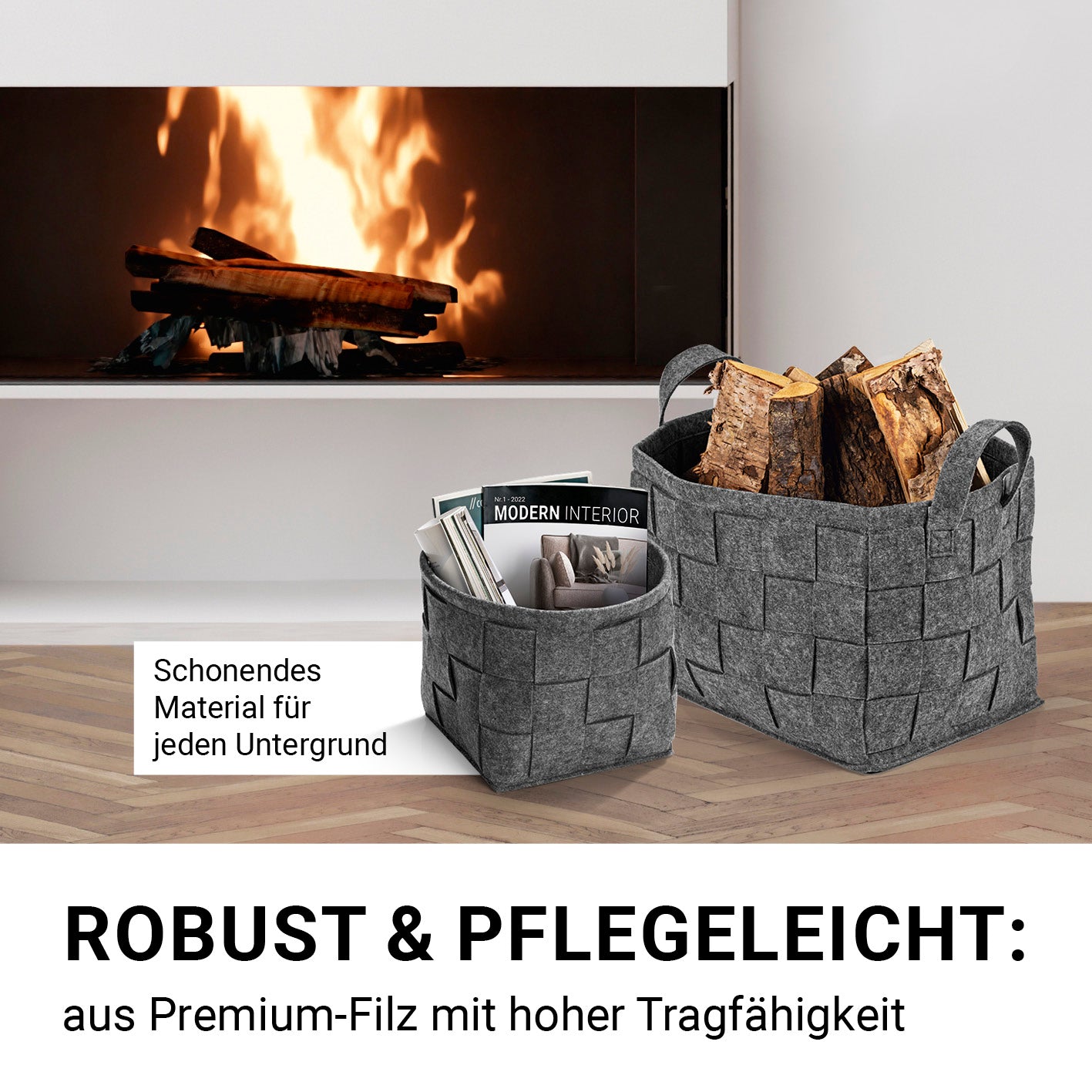 Filz-Aufbewahrungskorb S - 24 x 24 x 24 cm - Dunkelgrau, faltbar, robust, schonend für Böden, vielseitig im Haushalt einsetzbar.