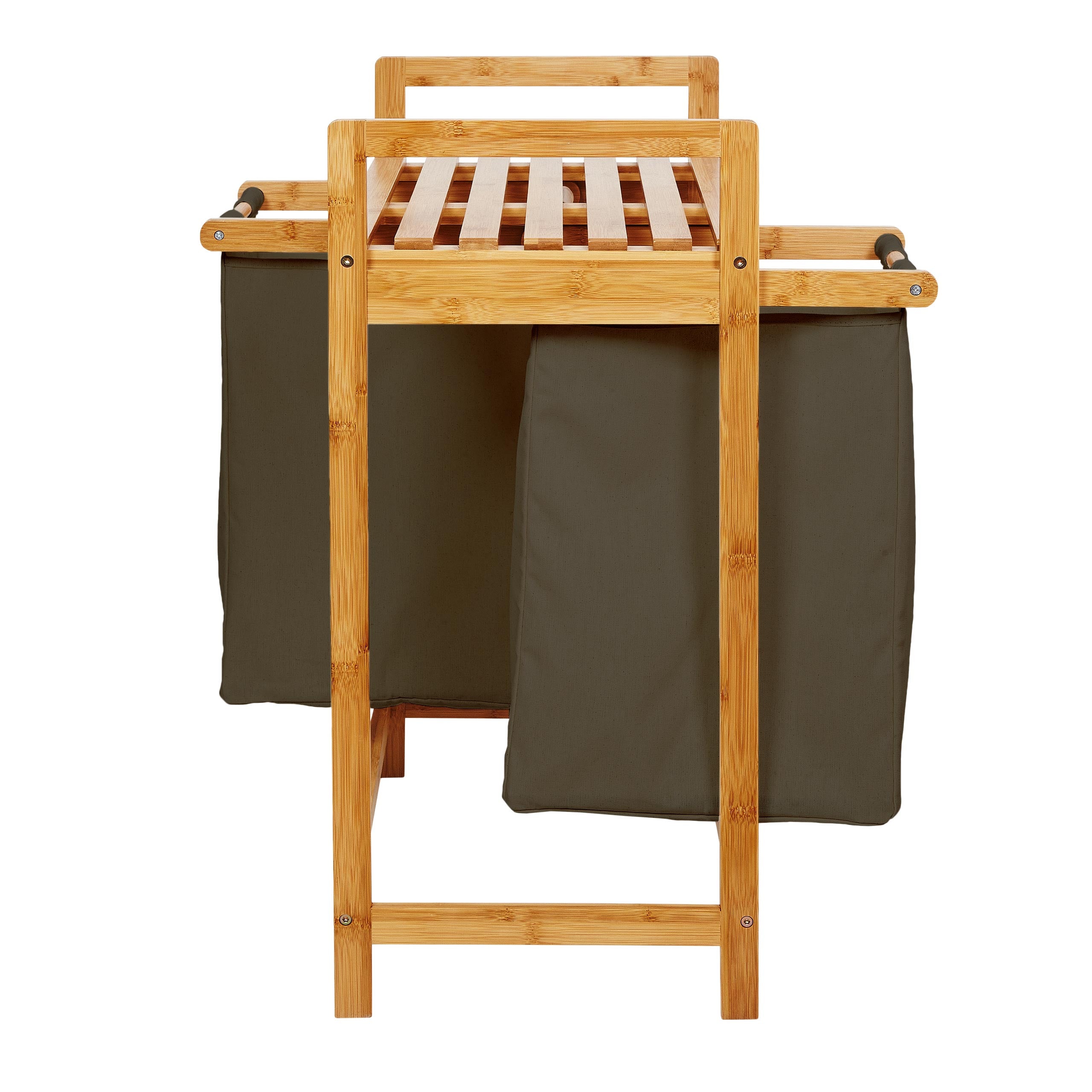 Bambus Wäschekorb mit 2 ausziehbaren Wäschesacken - 73 x 64 x 33 cm - Oliv