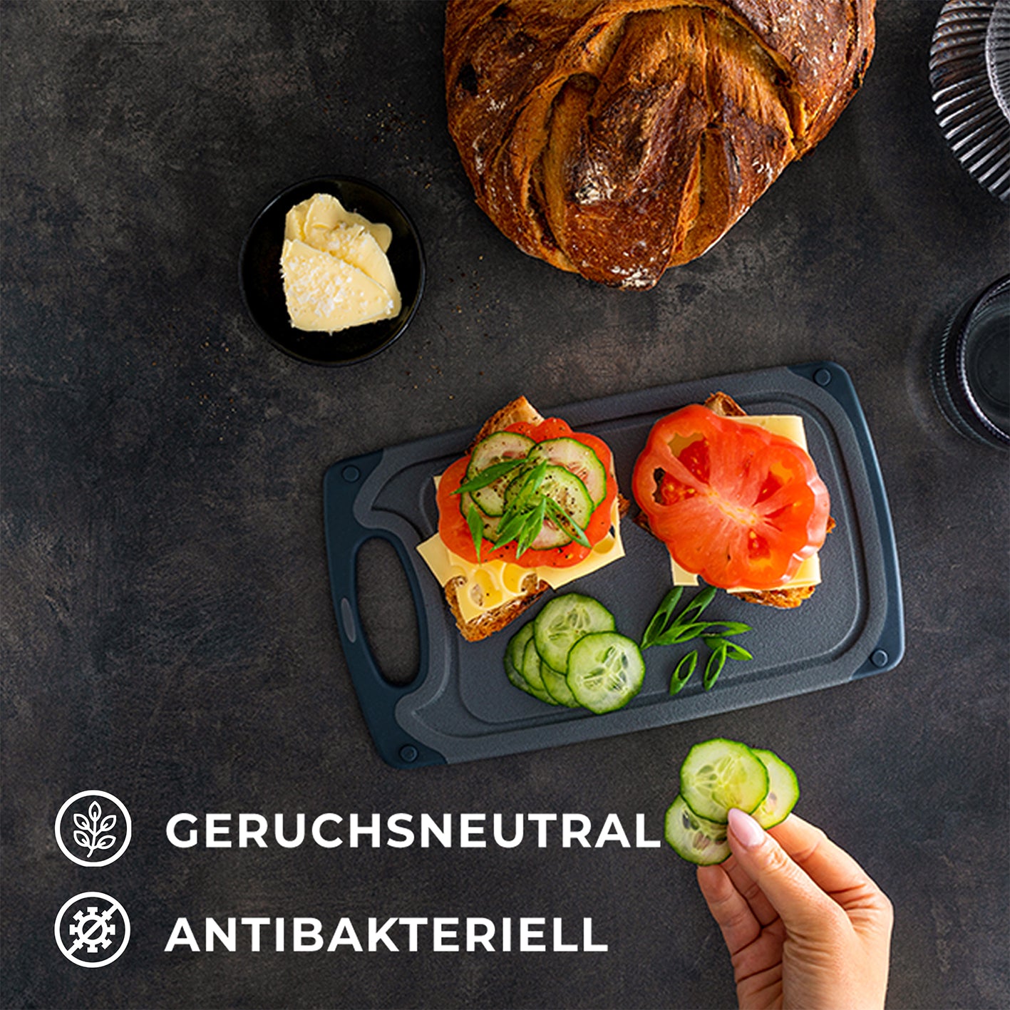 Frühstücksbrettchen - 4er-Set - Grau