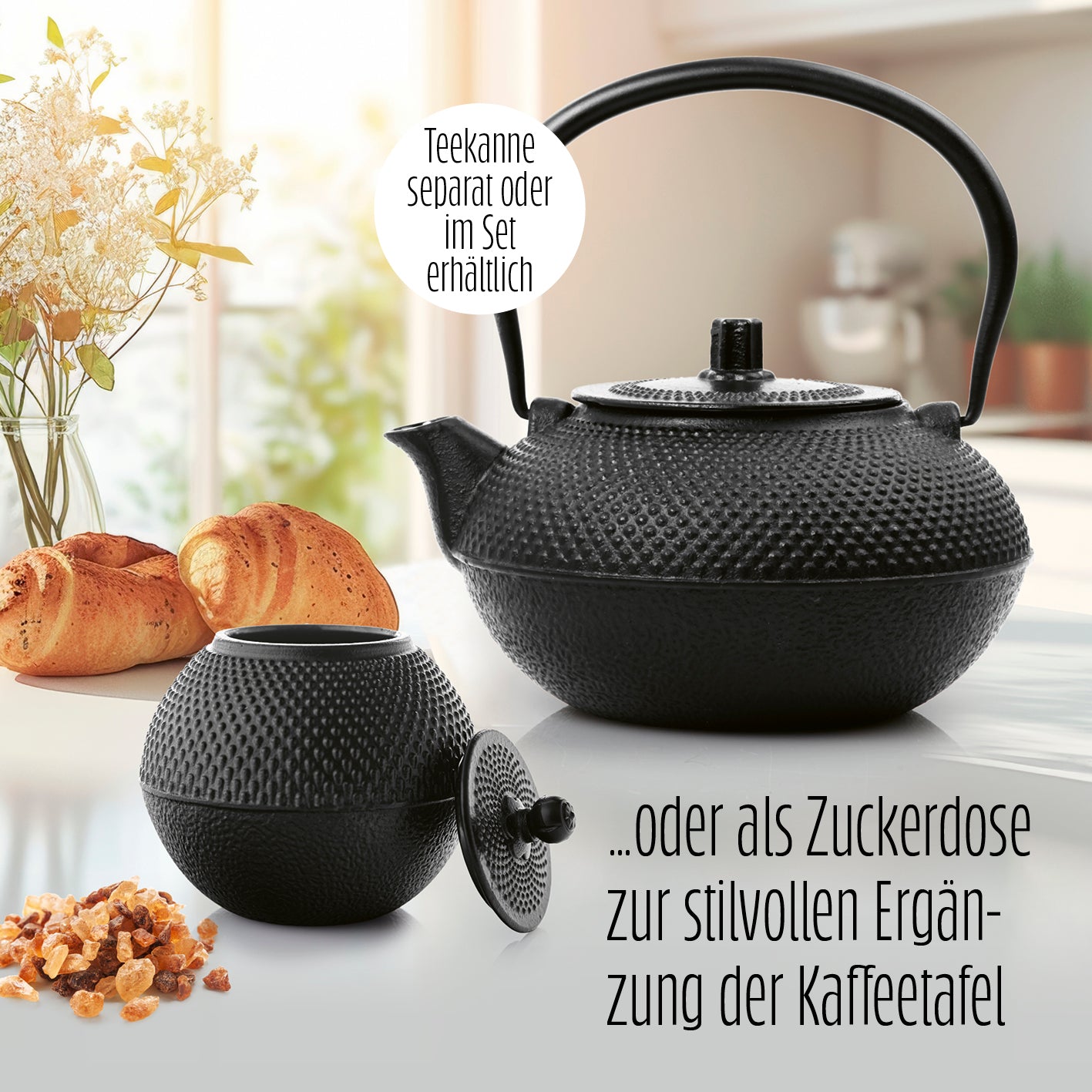 Teedose aus Gusseisen - Aufbewahrungsbox für Tee - 750 ml - Schwarz