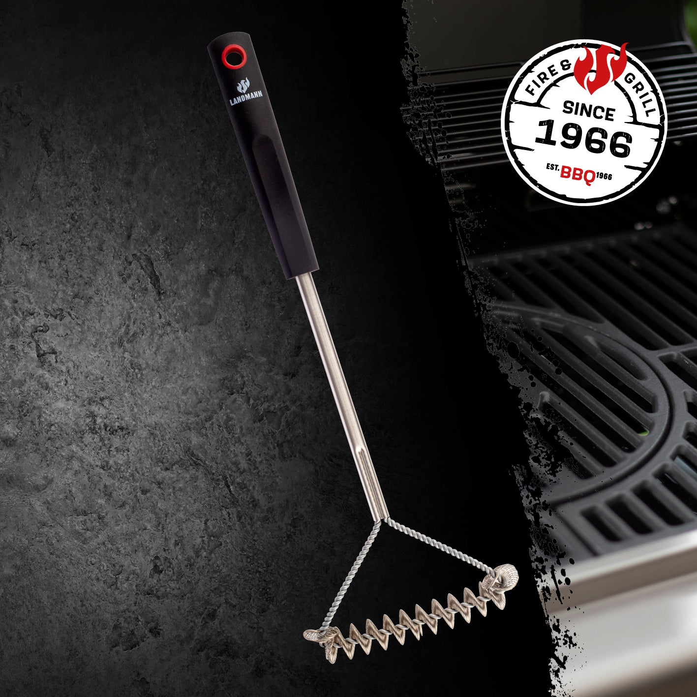 Grillrost-Reinigungsbürste mit langlebiger Edelstahlspule und bequemem PP-Griff für effektive Reinigung aller Grillroste.