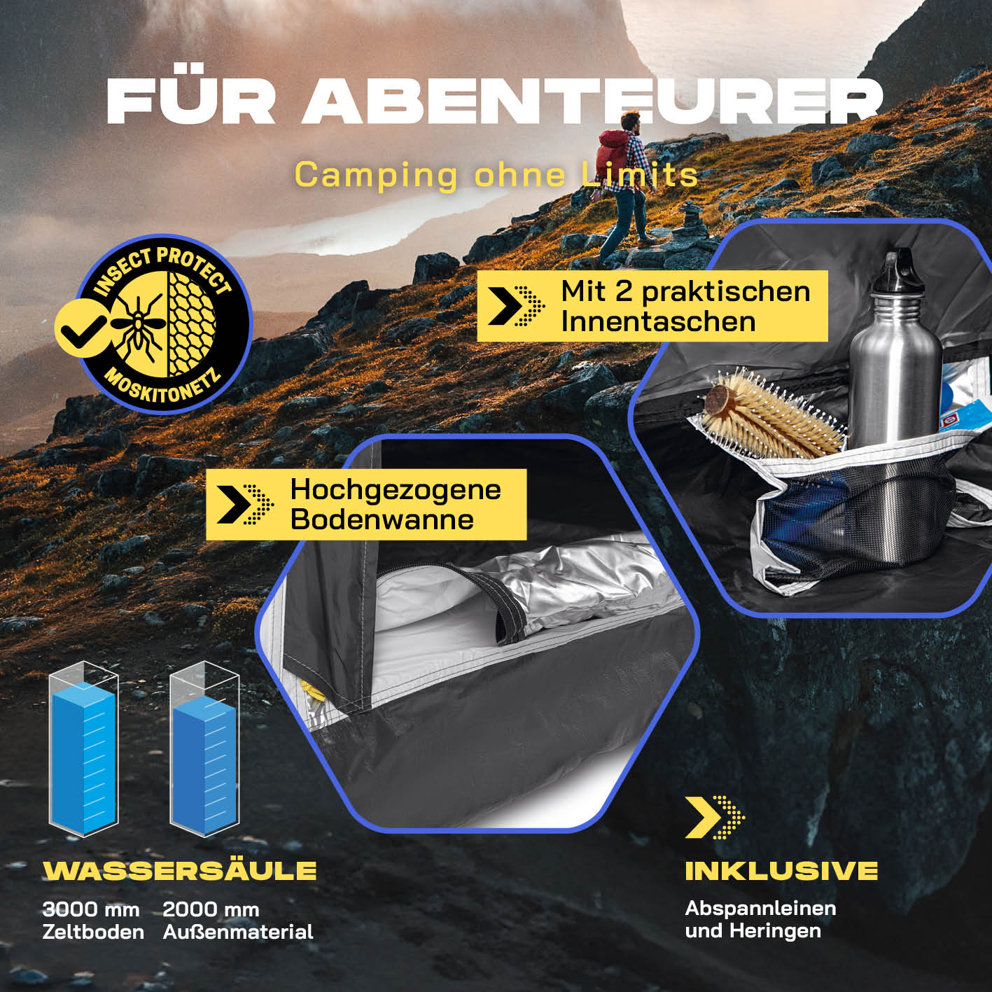 Pop-up-Wurfzelt für 4 Personen mit Kühleffekt - weiß/schwarz