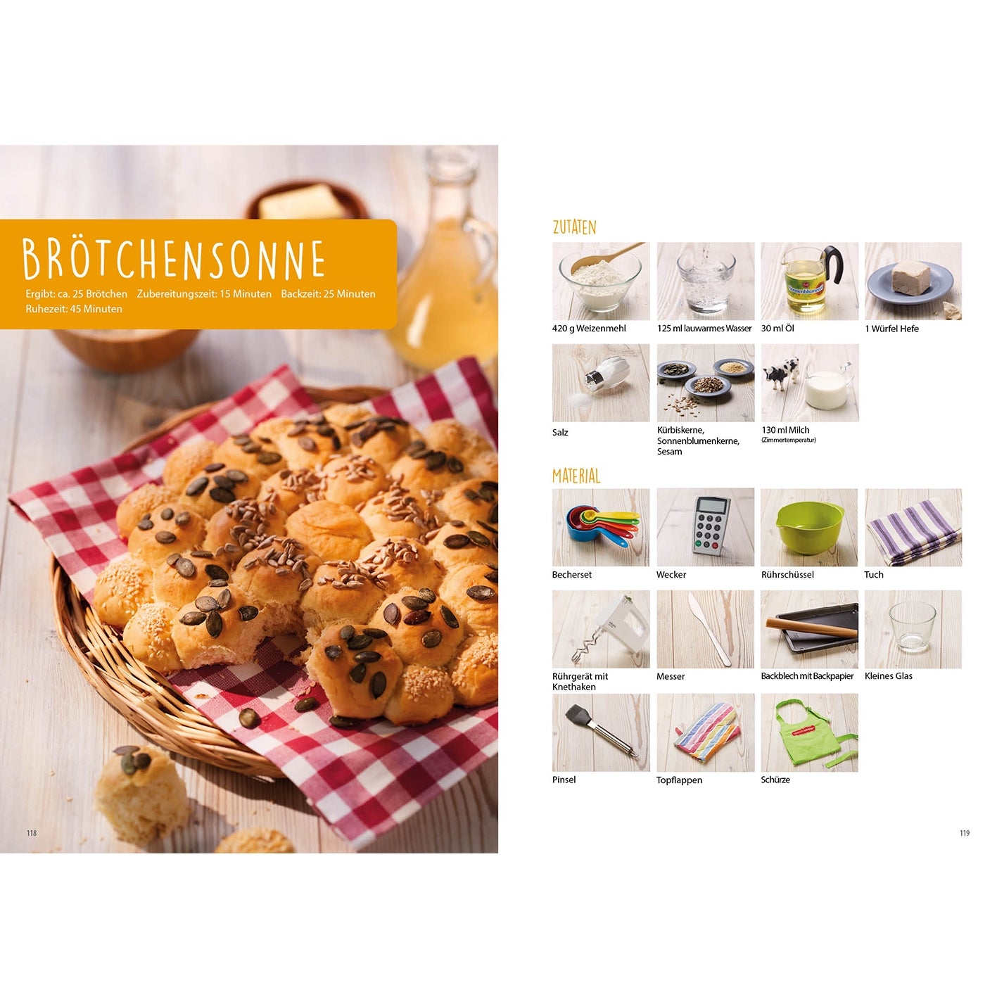 Rezeptbuch Ergänzungsexemplar Band 1 für Kinder mit Schritt-für-Schritt-Anleitung zum Backen der Brötchensonne, DIN A5.