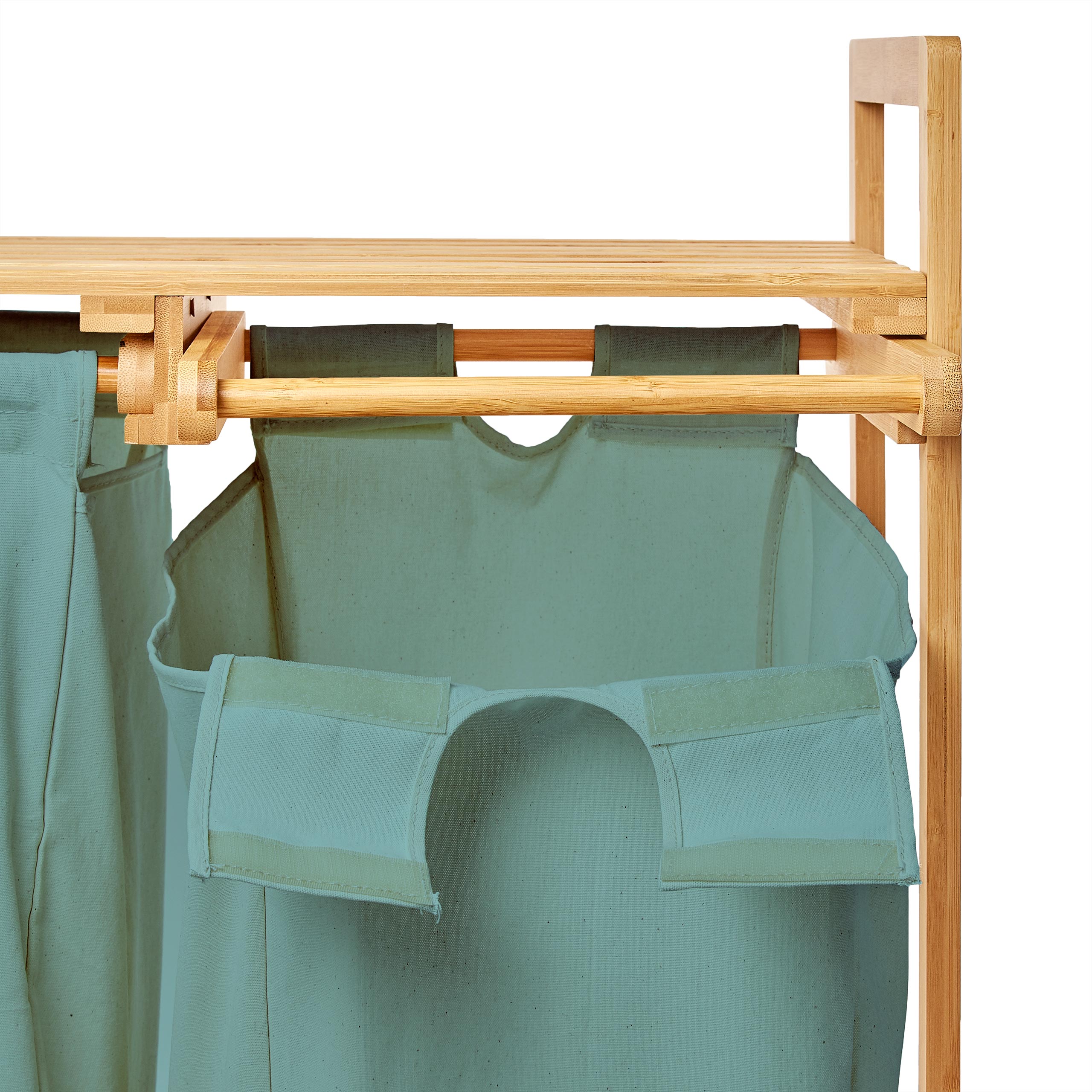 Bambus Wäschekorb mit 2 ausziehbaren Wäschesäcken Babyblau, 73x64x33 cm, wasserabweisend und stilvoll aus Bambus.