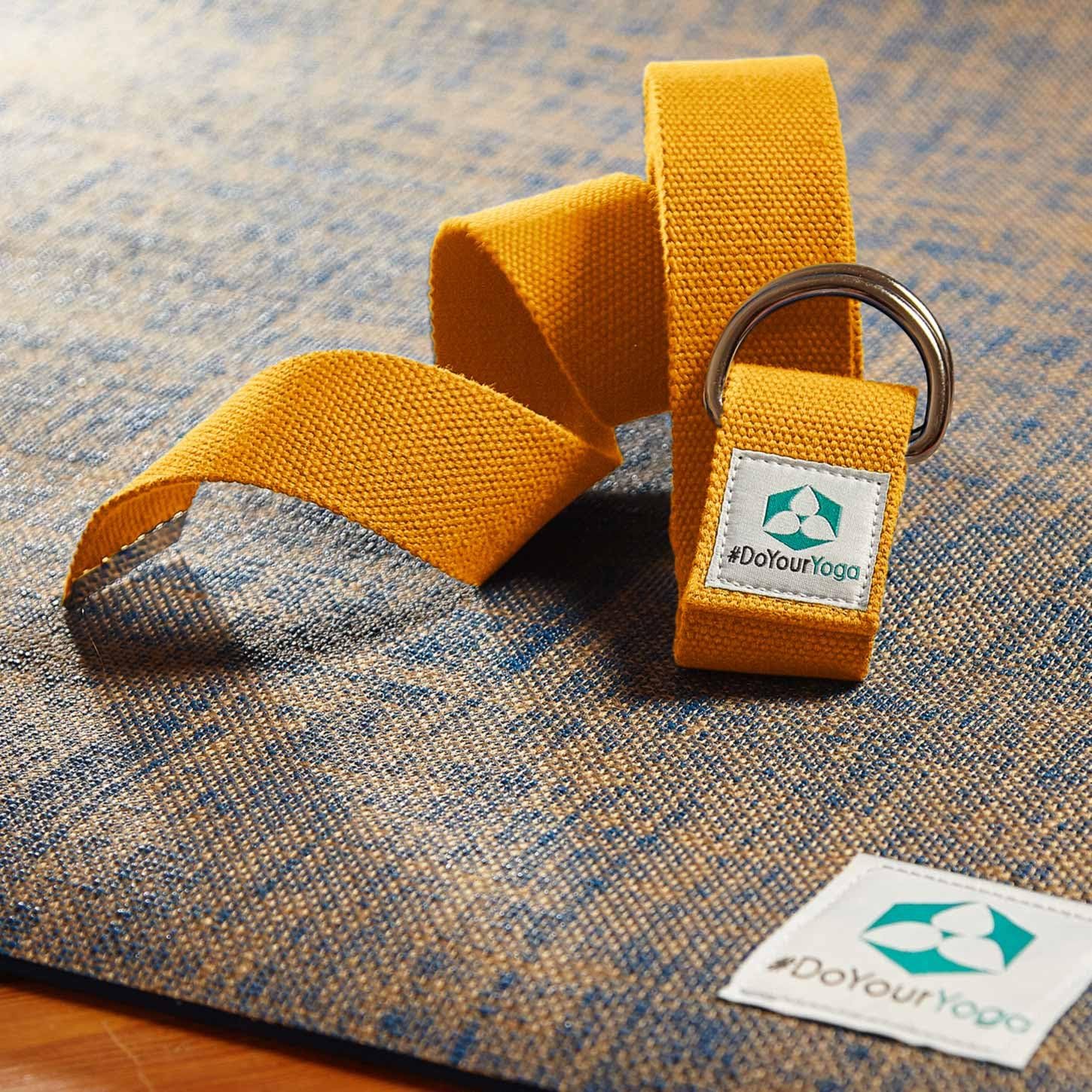 Yogagurt Madira - 250 x 3,8 cm - Gelb für verbesserte Flexibilität und Gelenkigkeit beim Yoga mit einfacher Aufbewahrung durch Zusammenrollen.