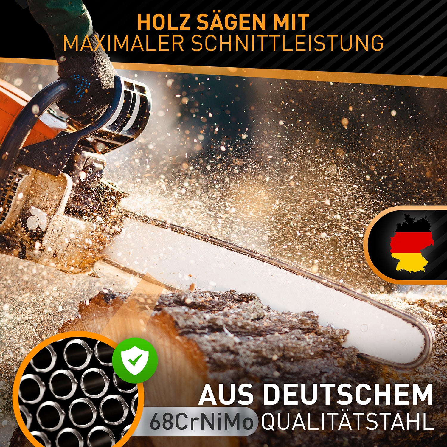 Sägeketten 3/8" 1,3mm für 35cm Schwert - 3er Pack aus deutschem Qualitätsstahl für maximale Schnittleistung beim Holzsägen.