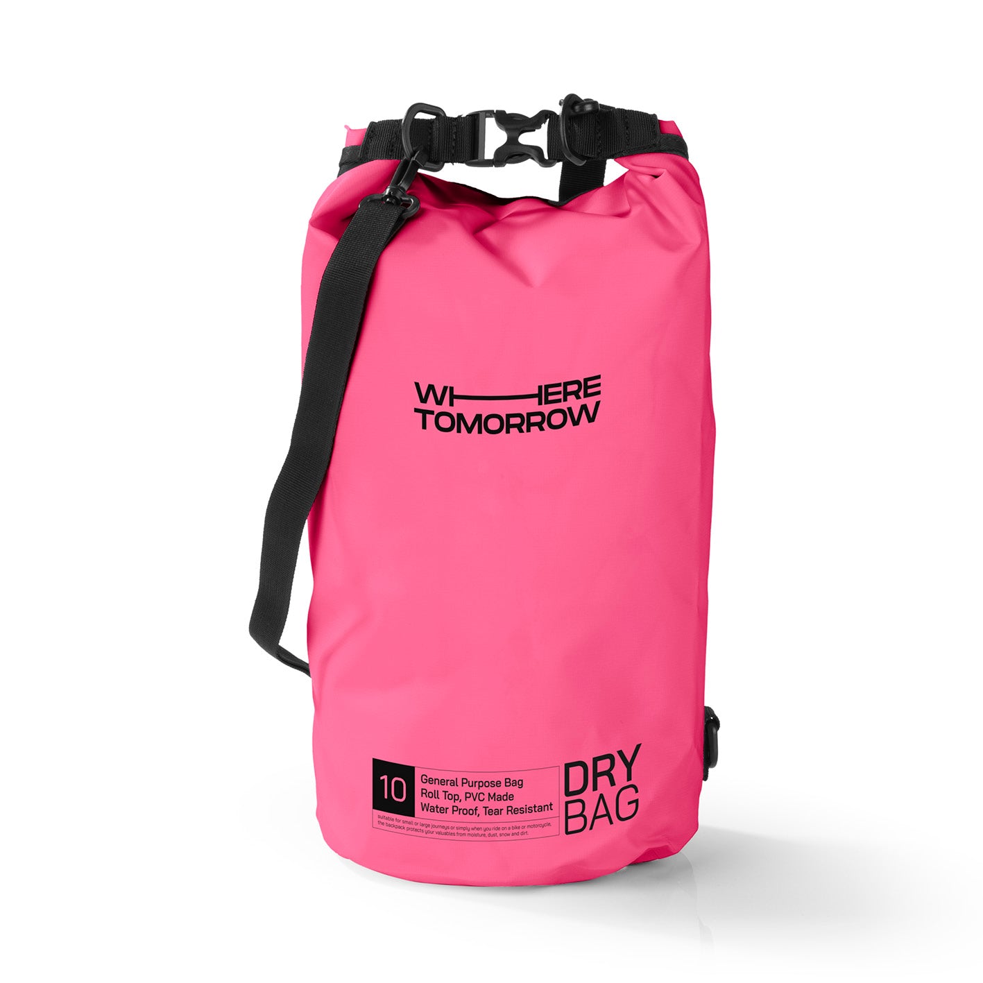 Dry Bag 10L - Style 01 - Pink, wasserdichter Outdoor-Rucksack mit Rolltop, verstellbarem Schultergurt und robustem Material.