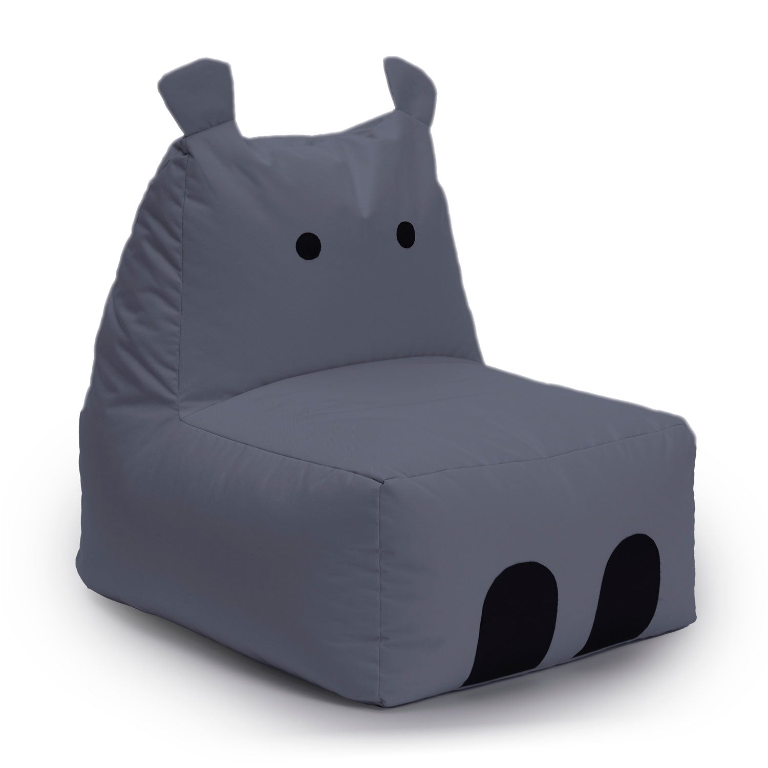 Kindersitzsack Animal Line Hippo (200 L) in Stahlgrau, wasserabweisend, weich und robust für drinnen und draußen.