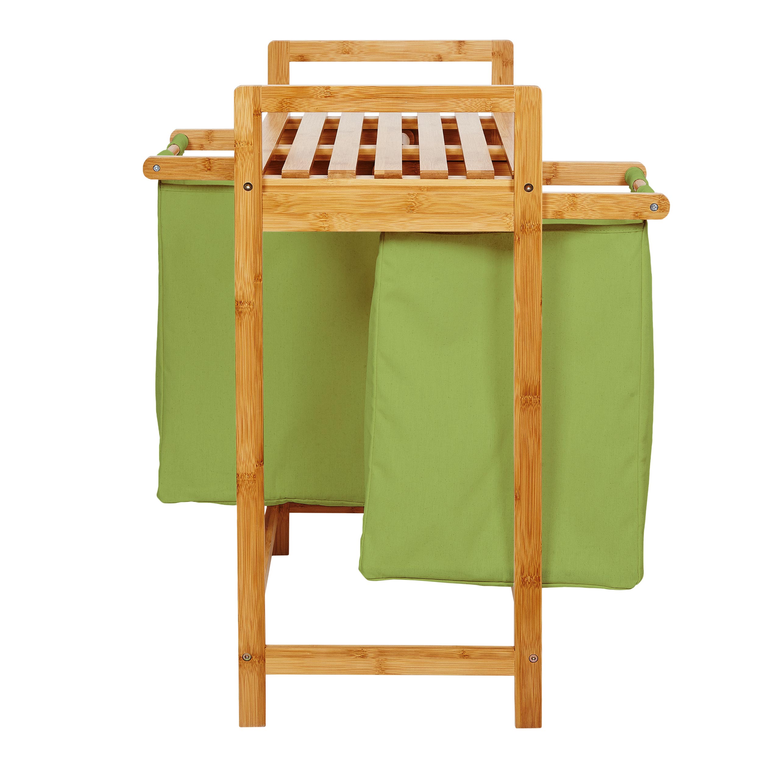 Bambus Wäschekorb mit 2 ausziehbaren Wäschesacken - 73 x 64 x 33 cm - Grün