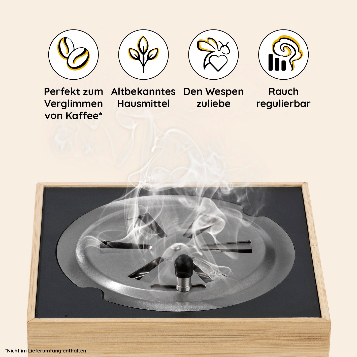 Räucherbox inkl. Orange & Rosemary (3x je 100 g / 1x 50 g) mit regulierbarem Rauch zum natürlichen Wespenabwehr-Einsatz.