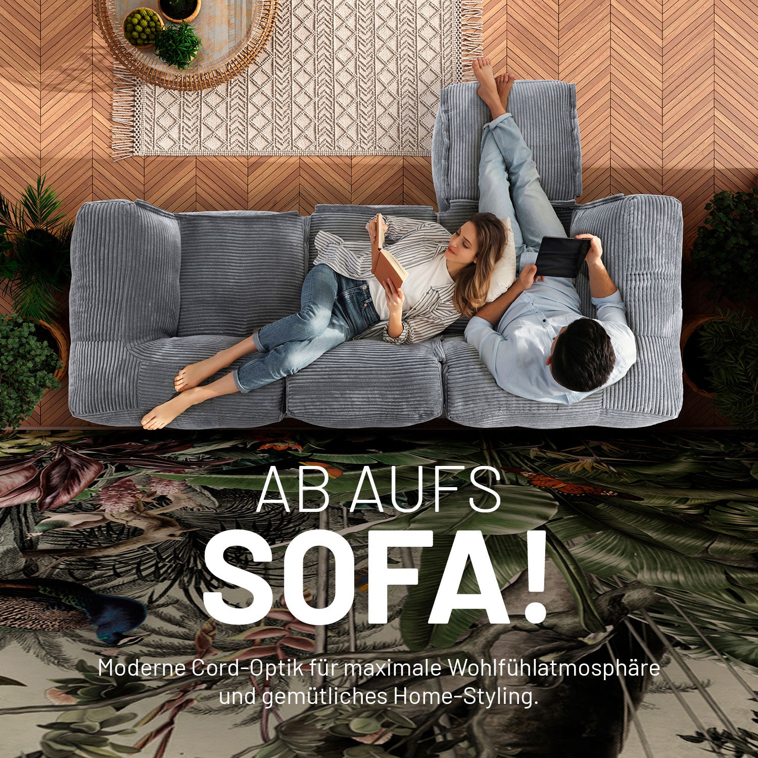 Modulares Eckteil links aus der Cord-Reihe - Grau, modernes, kuscheliges Sofa für gemütliches Wohnen und individuelles Platzieren.