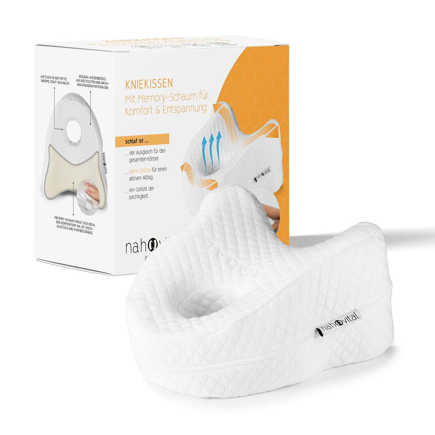 Kniekissen Memory-Schaum - SEAQUAL-Bezug - weiß mit viscoelastischem Memory-Schaum für optimale Knieentlastung und nachhaltigen Bezug.
