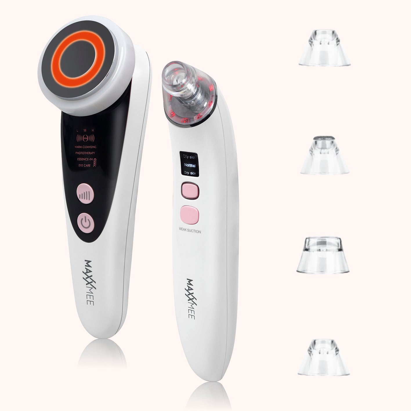 Gesichtspflege "Professional" mit 3 Modi - 2er-Set mit Gesichtsmassagegerät und Porenreiniger, 4 Aufsätzen, USB-ladbar, für verschiedene Hauttypen.