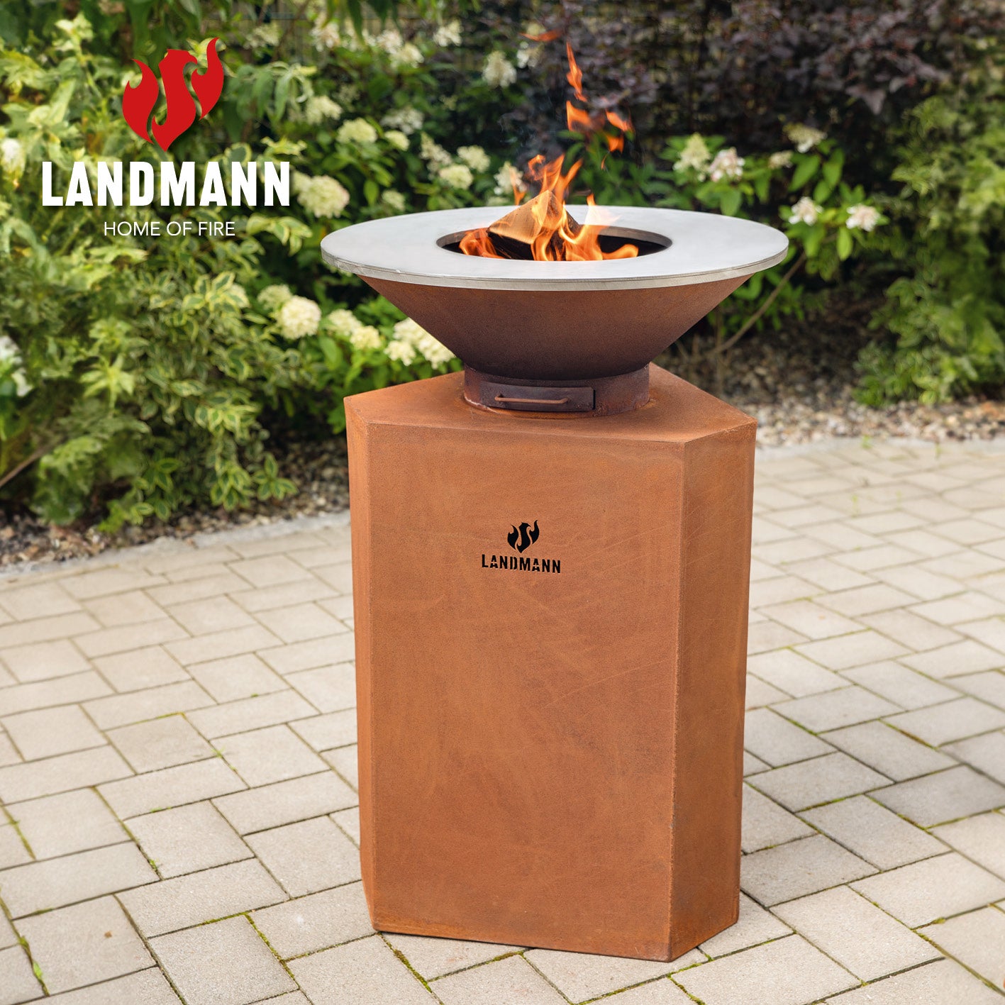 Feuerschale aus Cortenstahl mit Standfuß - 60 cm