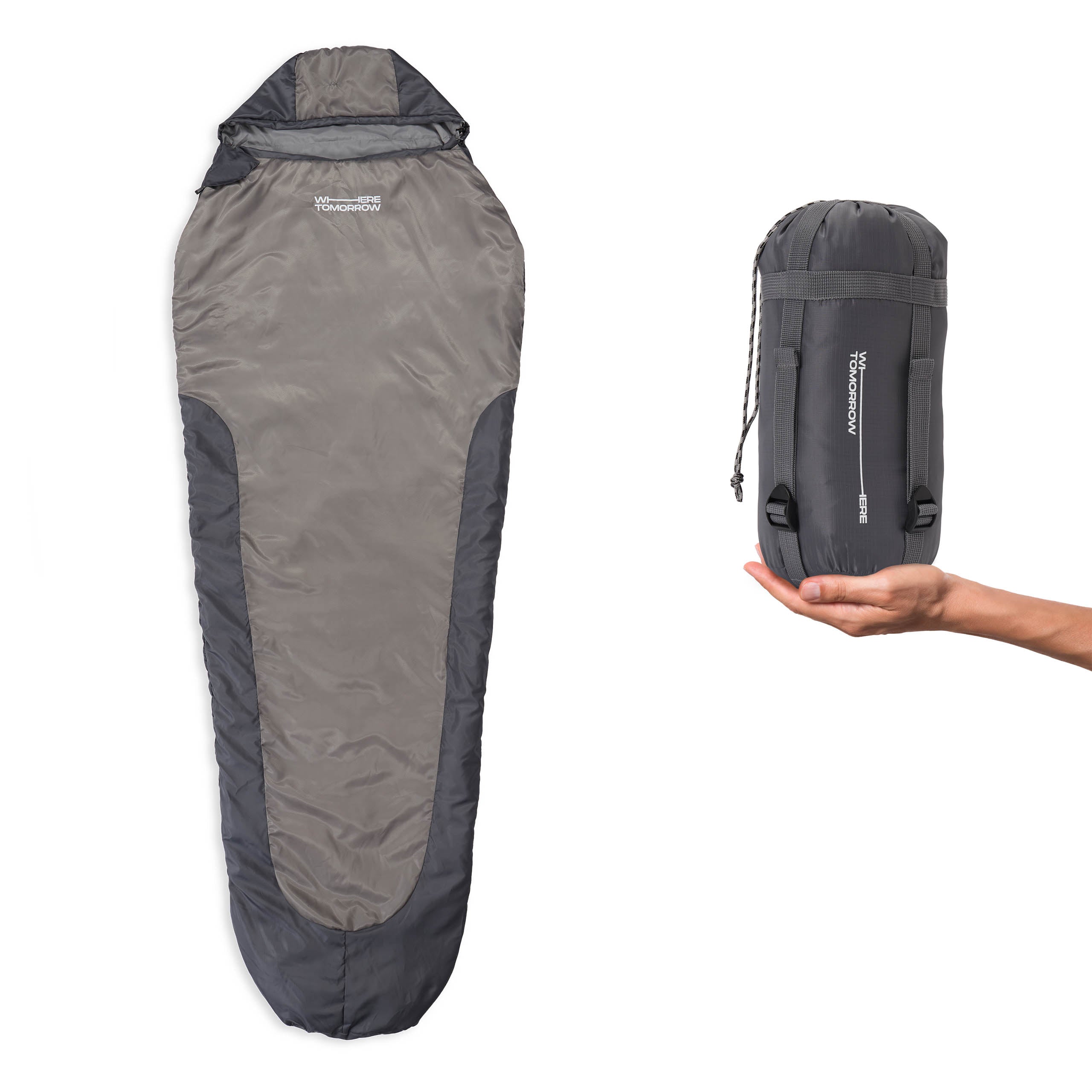 Camping Schlafsack Small & Light Mumienschlafsack in Hellgrau mit wasserabweisendem Material und praktischem Packsack.