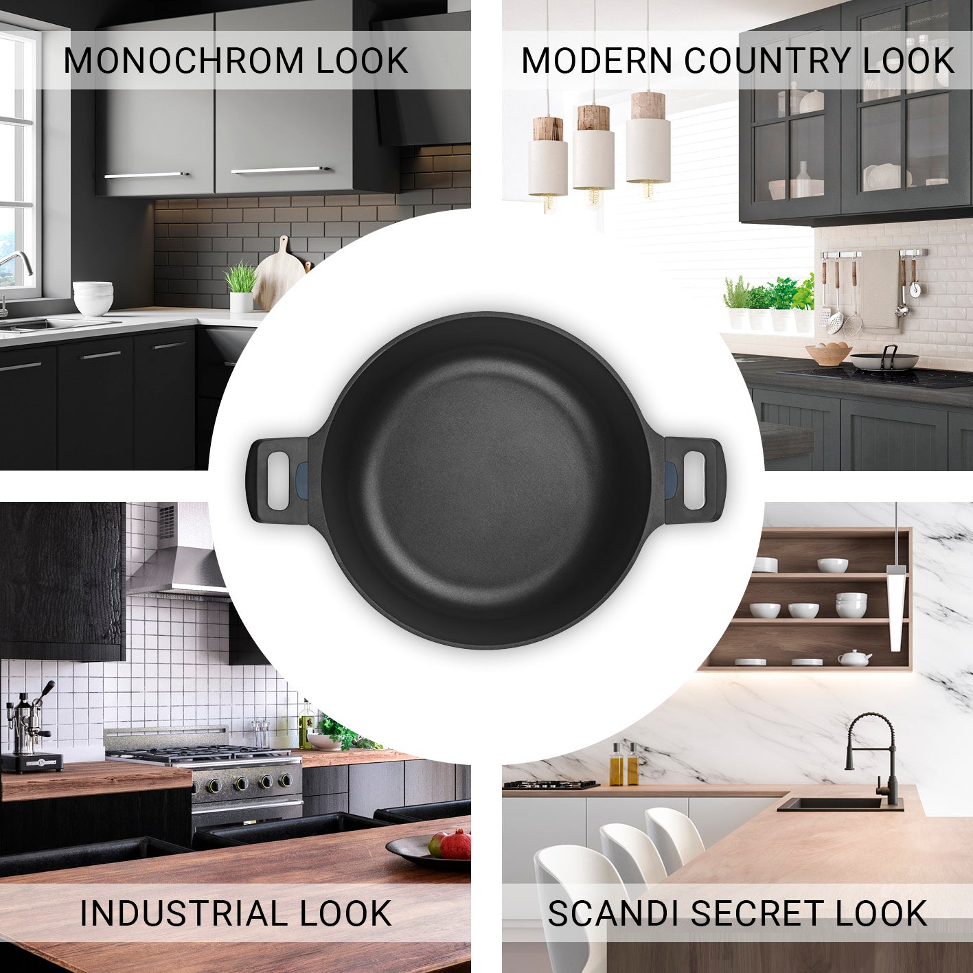 Aluguss-Kochtopf in der Midnight Edition - 28 cm, robust, antihaftbeschichtet, flexibel für alle Herdarten, inkl. Induktion, backofen- und spülmaschinengeeignet.