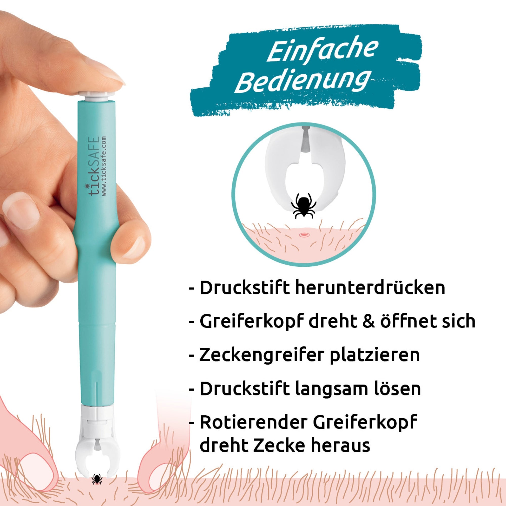 Zeckengreifer für Tiere mit rotierendem Greiferkopf