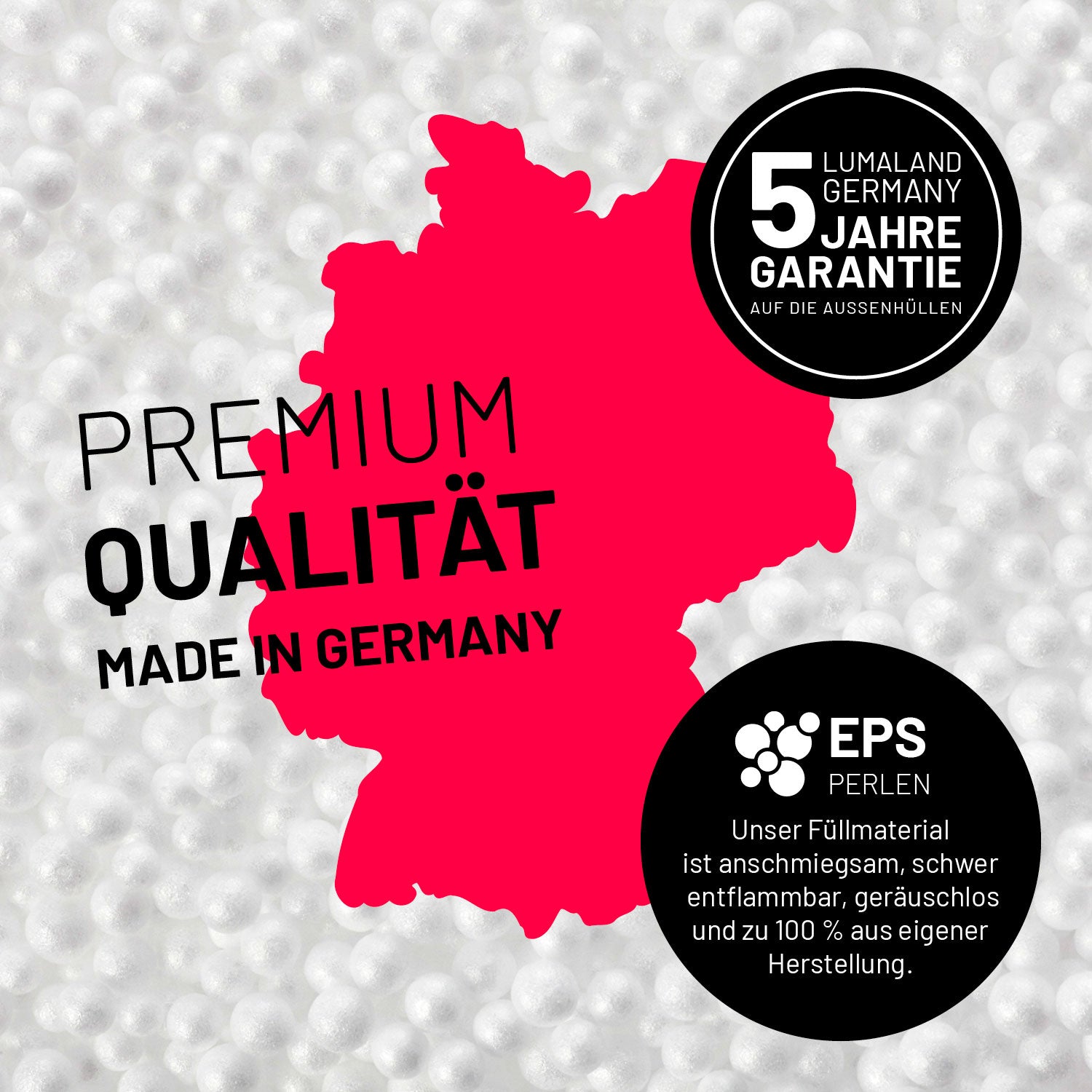 XXL Microvelours Sitzsack (380 L) Grau von Lumaland, Made in Germany, 5 Jahre Garantie, hochwertige EPS-Perlenfüllung, wasserfest und geruchsneutral.