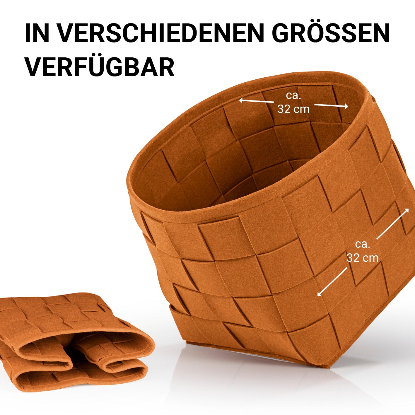 Filz-Aufbewahrungskorb M - 32 x 32 x 32 cm - Rost, moderner, faltbarer Korb aus strapazierfähigem Filz, bodenschonend und platzsparend.