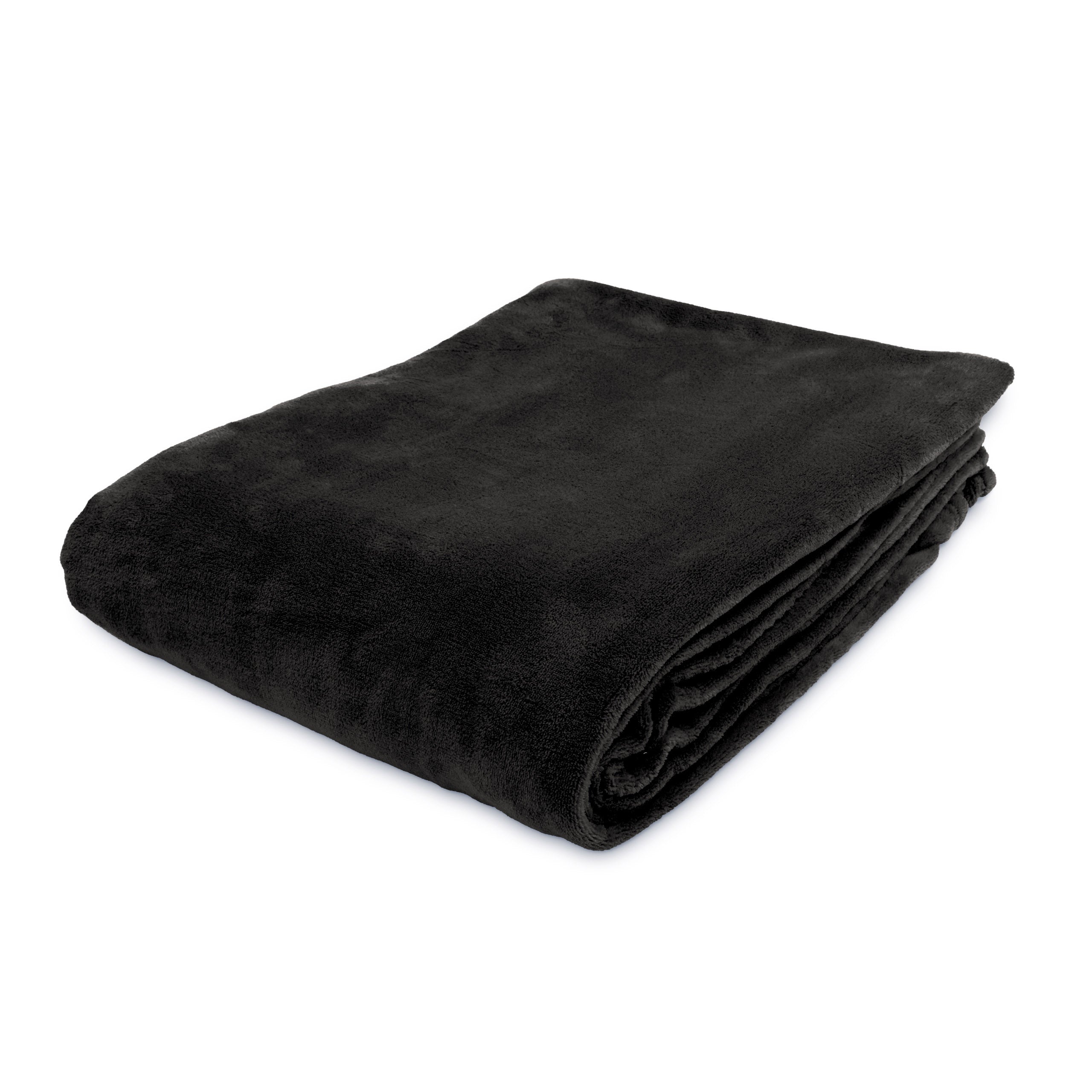 WohndeckeKuscheldecke aus weichem Coral Fleece in Schwarz, 220 x 240 cm, flauschig, hautfreundlich und pflegeleicht von Lumaland.