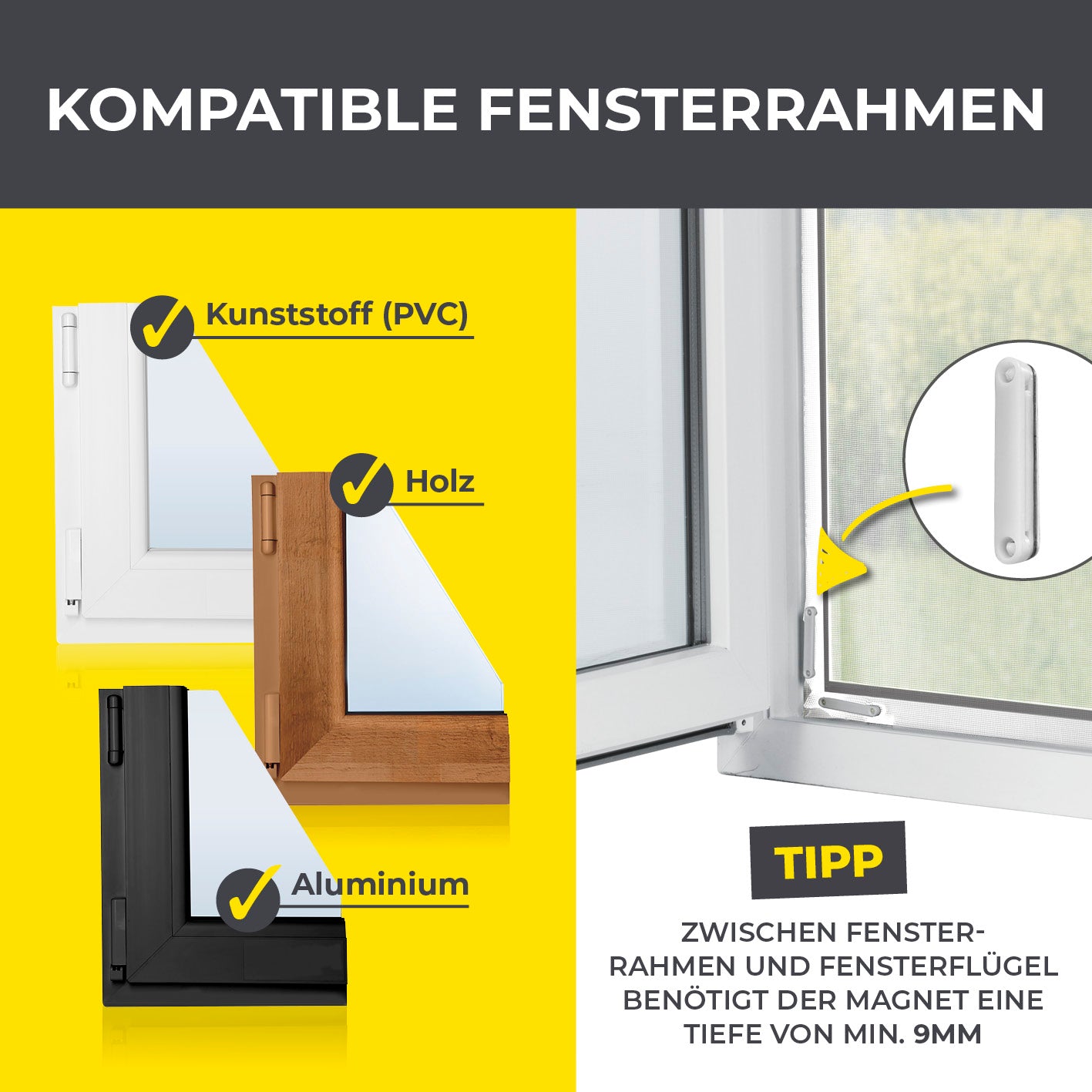 Insektenschutzgitter mit Magnetbefestigung - 4er-Set - 150 x 180 cm - Weiß