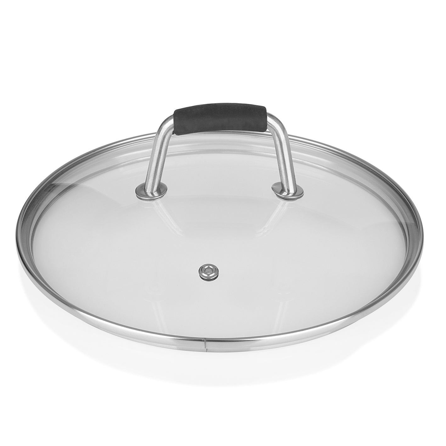 Aluguss-Kochtopf, 20 cm Glasdeckel mit Edelstahlrand und hitzebeständigem Griff, passend für Kochtöpfe dieser Größe.