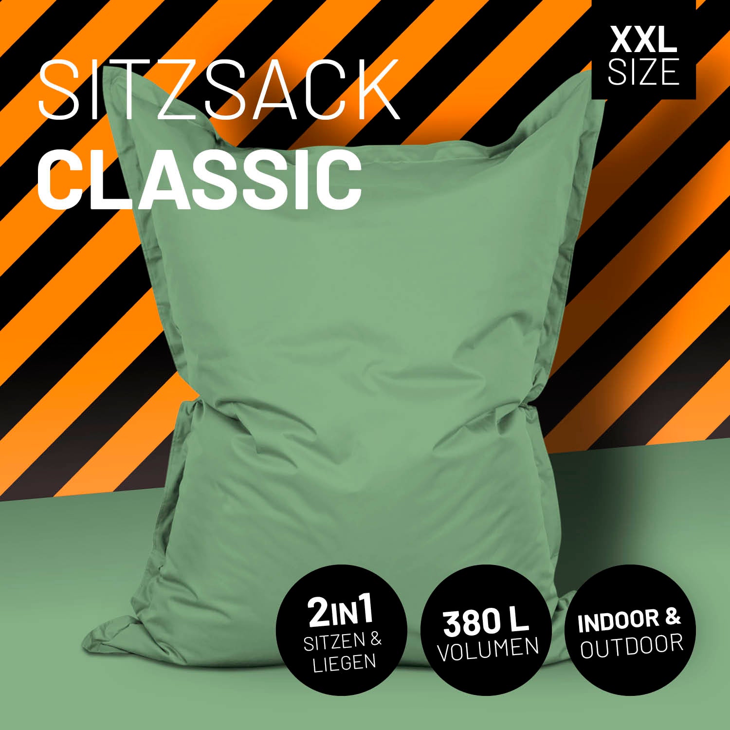 Sitzsack Classic XXL (380 L) - indoor & outdoor - Pastell Grün, komfortabel sitzen und liegen mit robustem, pflegeleichtem Material.