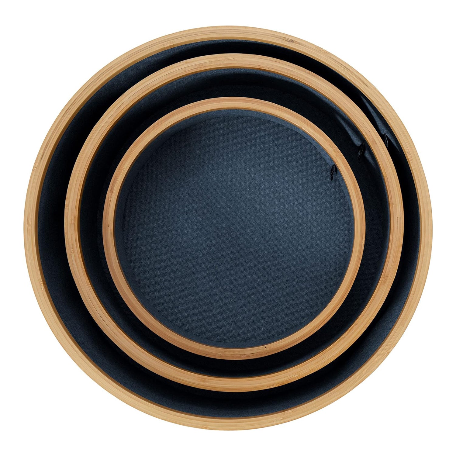 Bambus-Rahmen Aufbewahrungsbox rund - 3er-Set - Grau/Braun, stapelbare runde Aufbewahrungsboxen mit Bambusrahmen in verschiedenen Größen