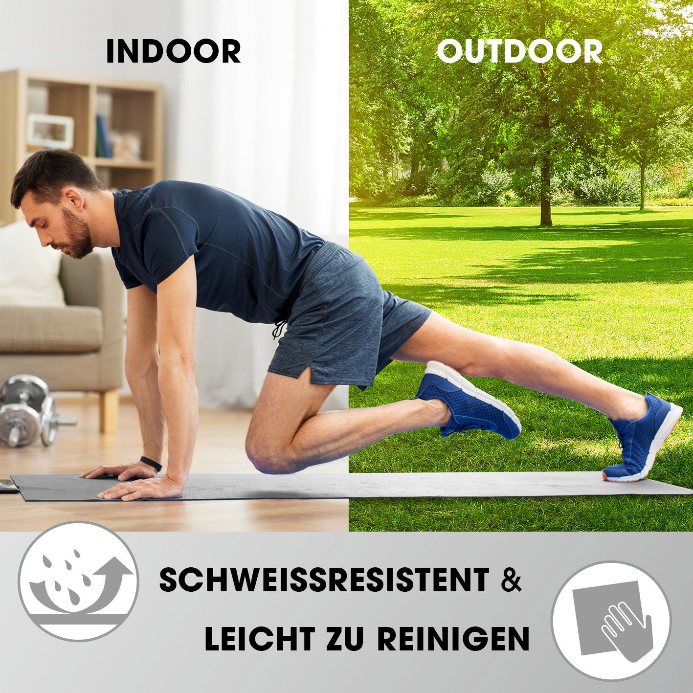 Fitness- und Gymnastikmatte - 183 x 61 x 1 cm - Grau