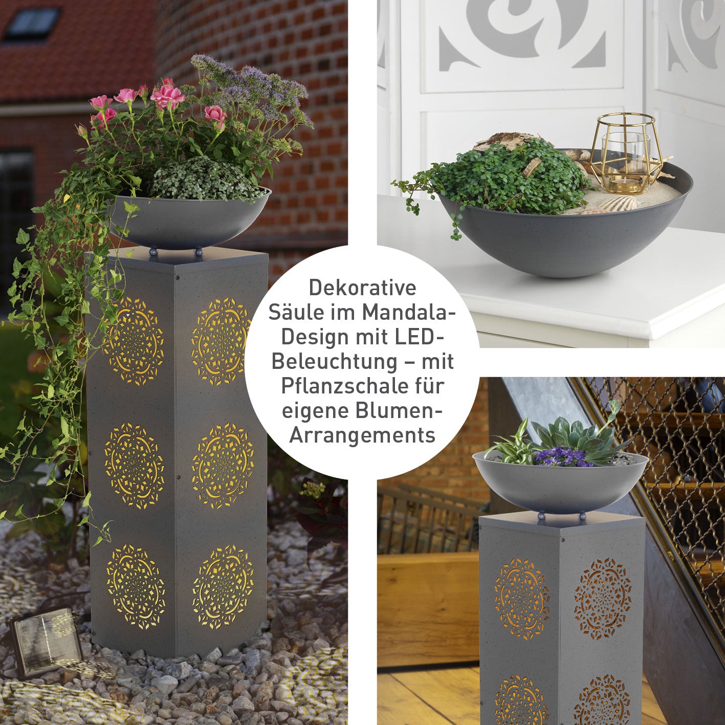 LED-Dekosäule Beton-Optik "Mandala" - 87 cm