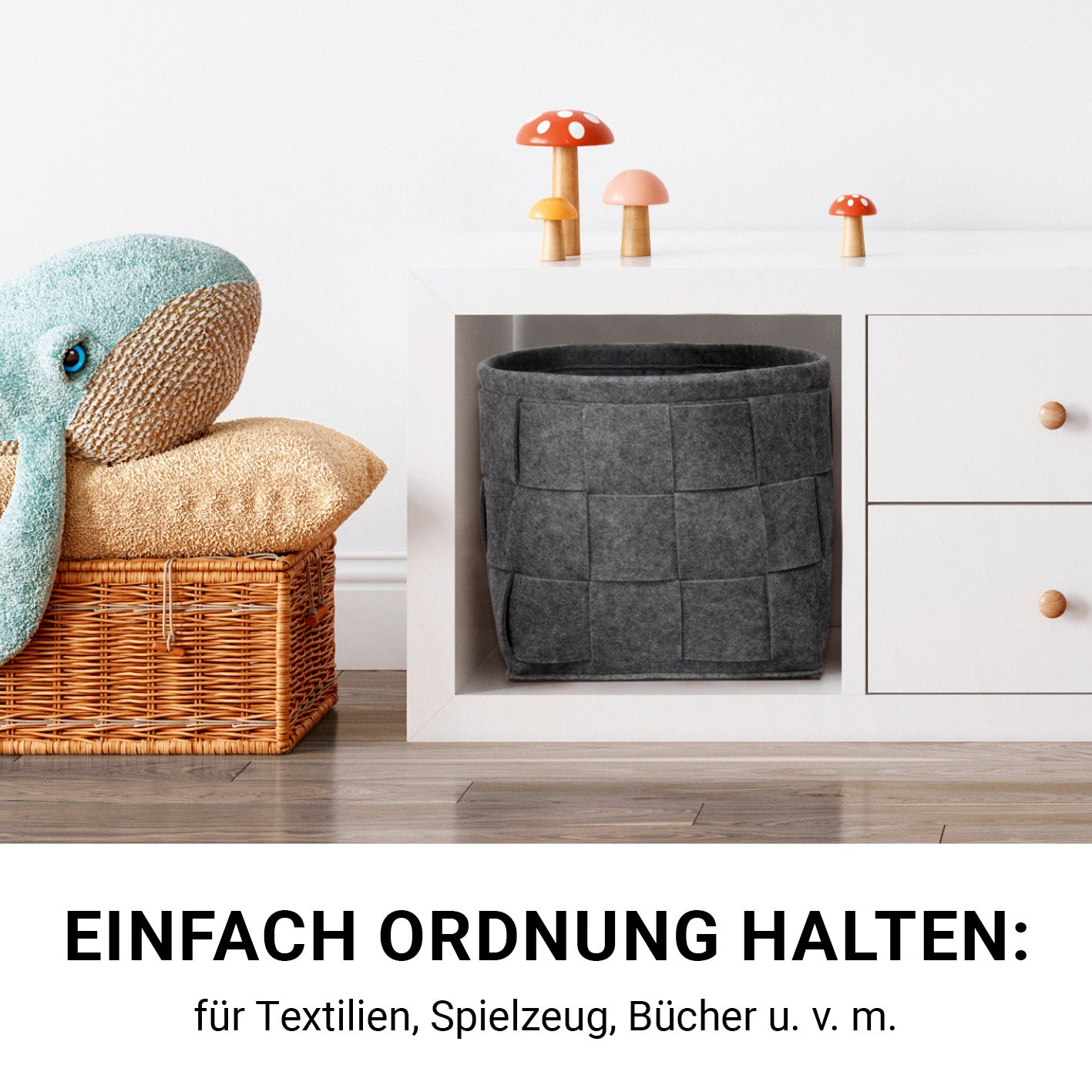 Filz-Aufbewahrungstasche L - 40 x 30 x 30 cm - Dunkelgrau, moderner, faltbarer Korb mit Tragegriffen für vielseitige Nutzung im Haushalt.