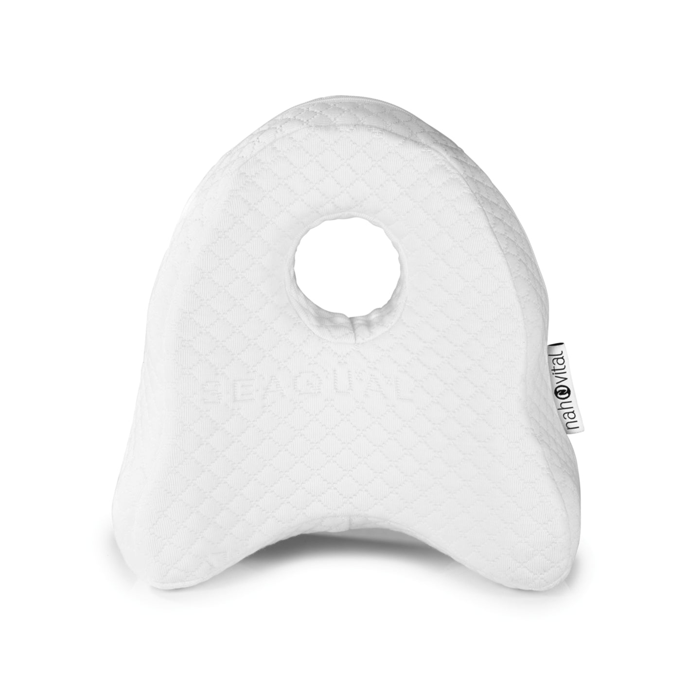 Kniekissen Memory-Schaum - SEAQUAL-Bezug - weiß, ergonomisch geformt, viscoelastisch, entlastet Kniegelenke seitlich beim Schlafen.