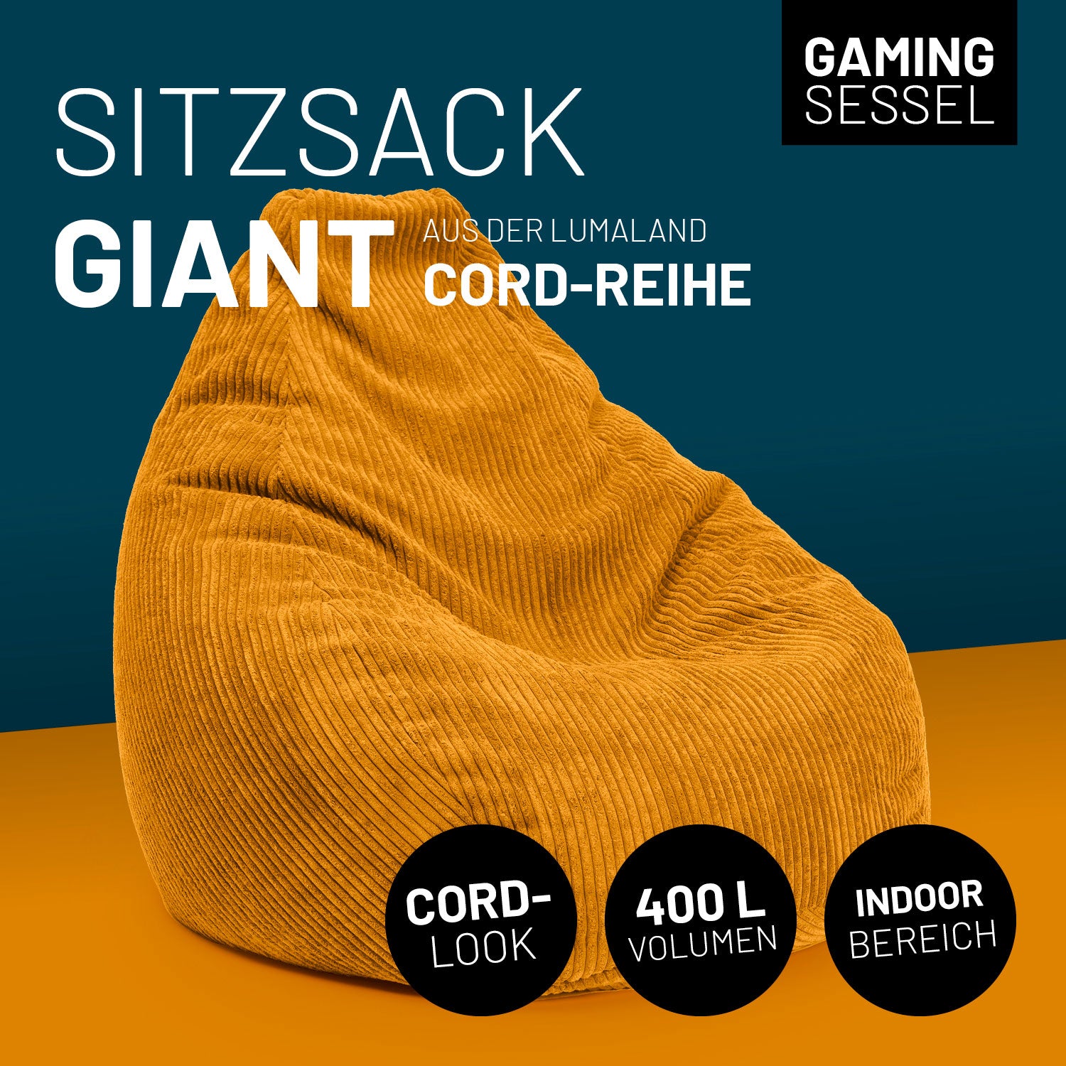 Sitzsack GIANT aus der Cord-Reihe - Senfgelb