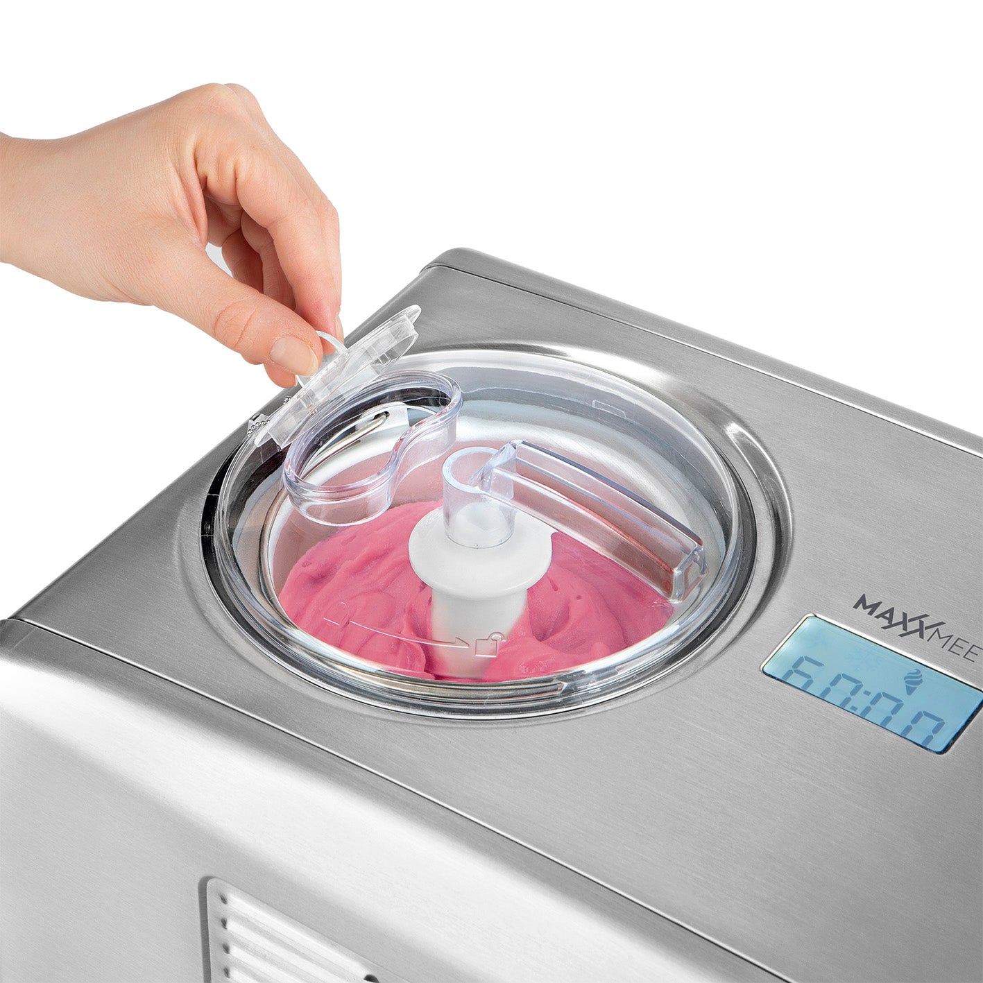 Eismaschine - Zubereitung von bis zu 1,5 l Milcheis, Fruchteis & Co. mit Edelstahlgehäuse und digitalem LCD-Timer.