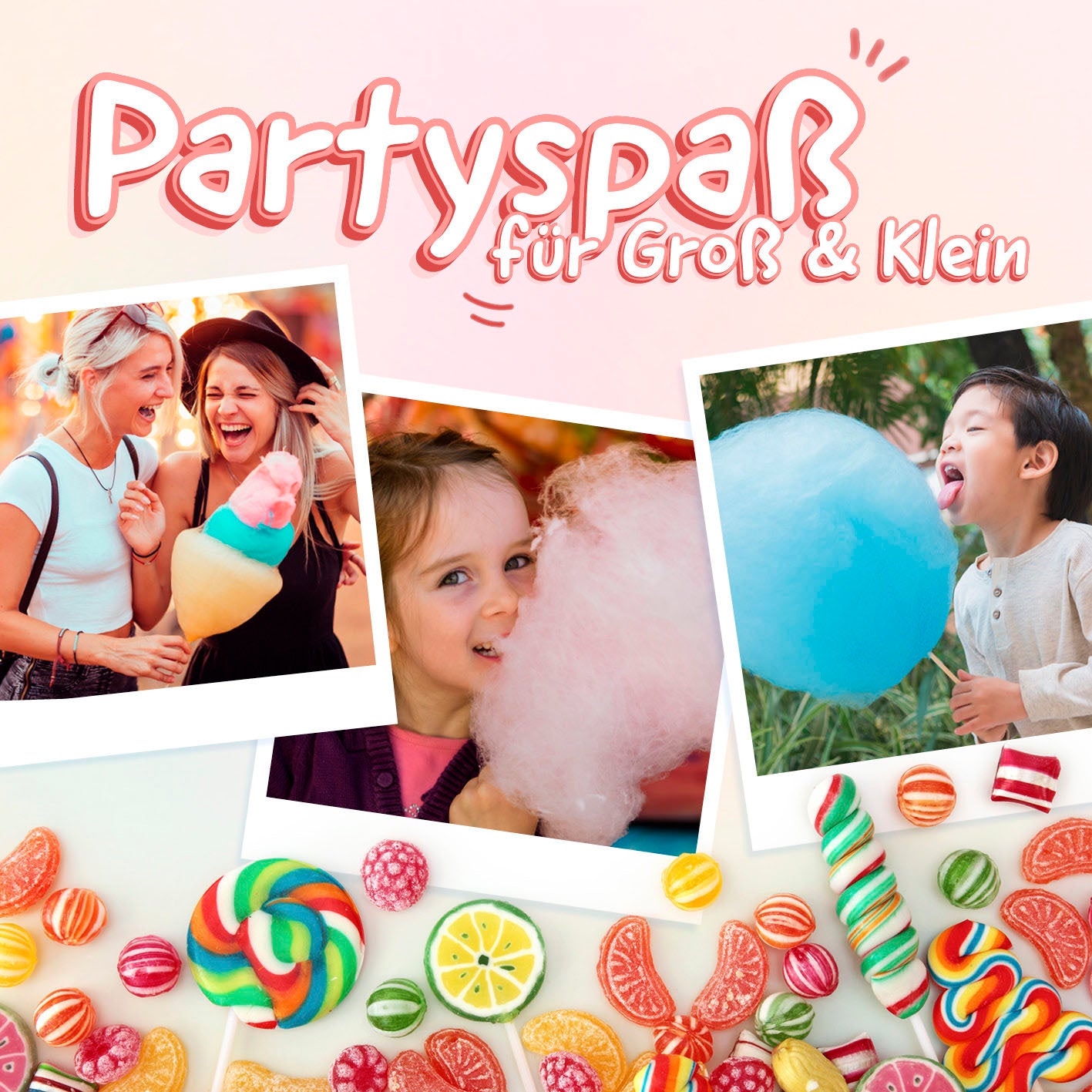 Zuckerwatte-Maschine - rot/weiß im Retro-Design mit abnehmbarer Schüssel und transparentem Spritzschutz für bunten Zuckerwatte-Genuss.