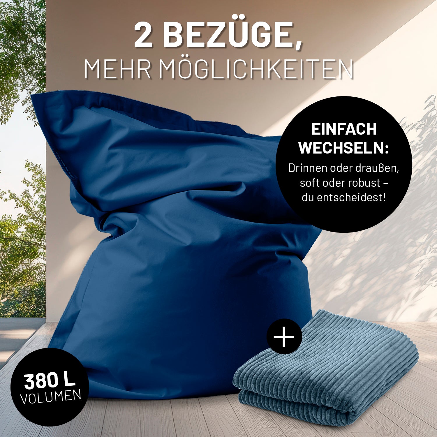 Sitzsack Classic XXL All-in-One Set - 380 L - 140 x 180 cm - Navyblau
