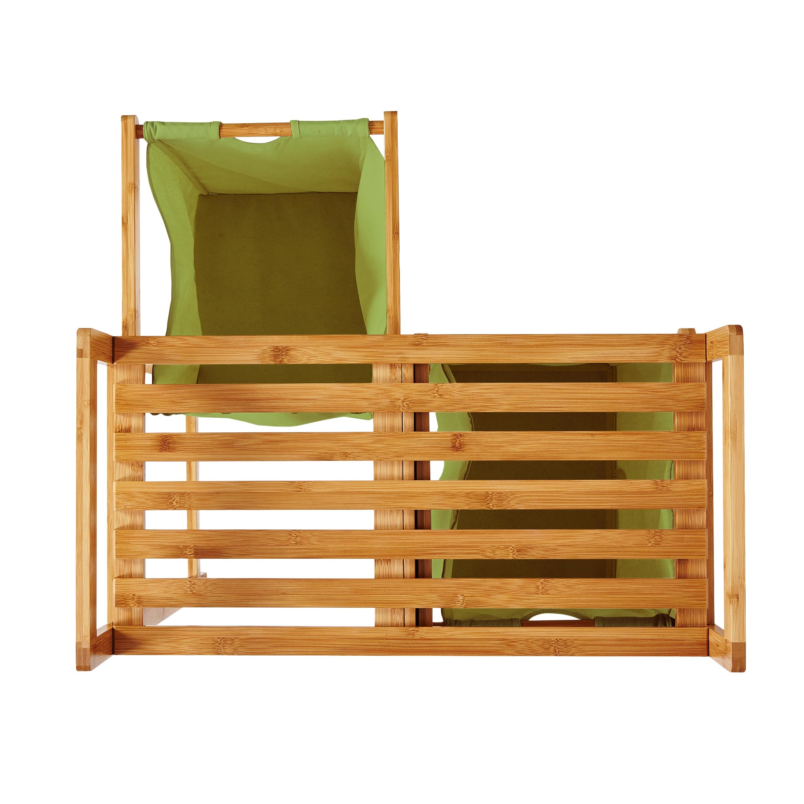Bambus Wäschekorb mit 2 ausziehbaren Wäschesacken - 73 x 64 x 33 cm - Grün