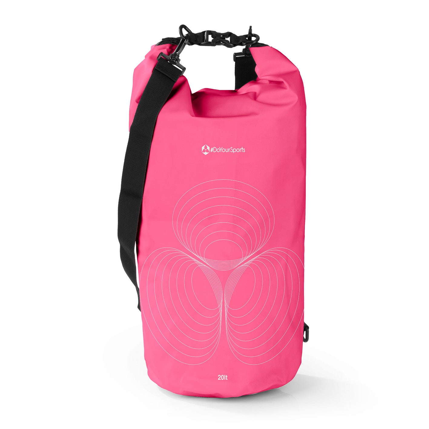 Dry Bag 20L - Pink, wasserdichter, robuster Outdoor-Rucksack mit Rolltop-Verschluss und verstellbarem Schultergurt.