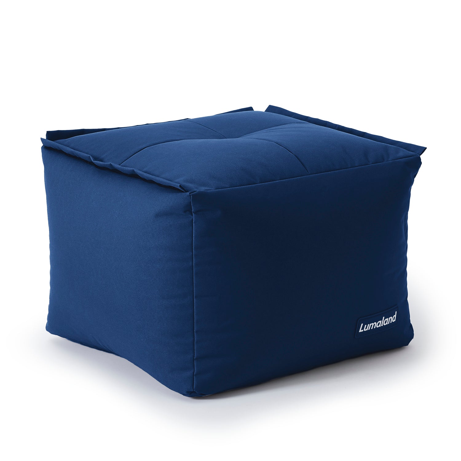 Sitzsack-Hocker (200 L) in Navyblau, modular, indoor & outdoor, mit abwischbarem Bezug und verdeckten Reißverschlüssen.