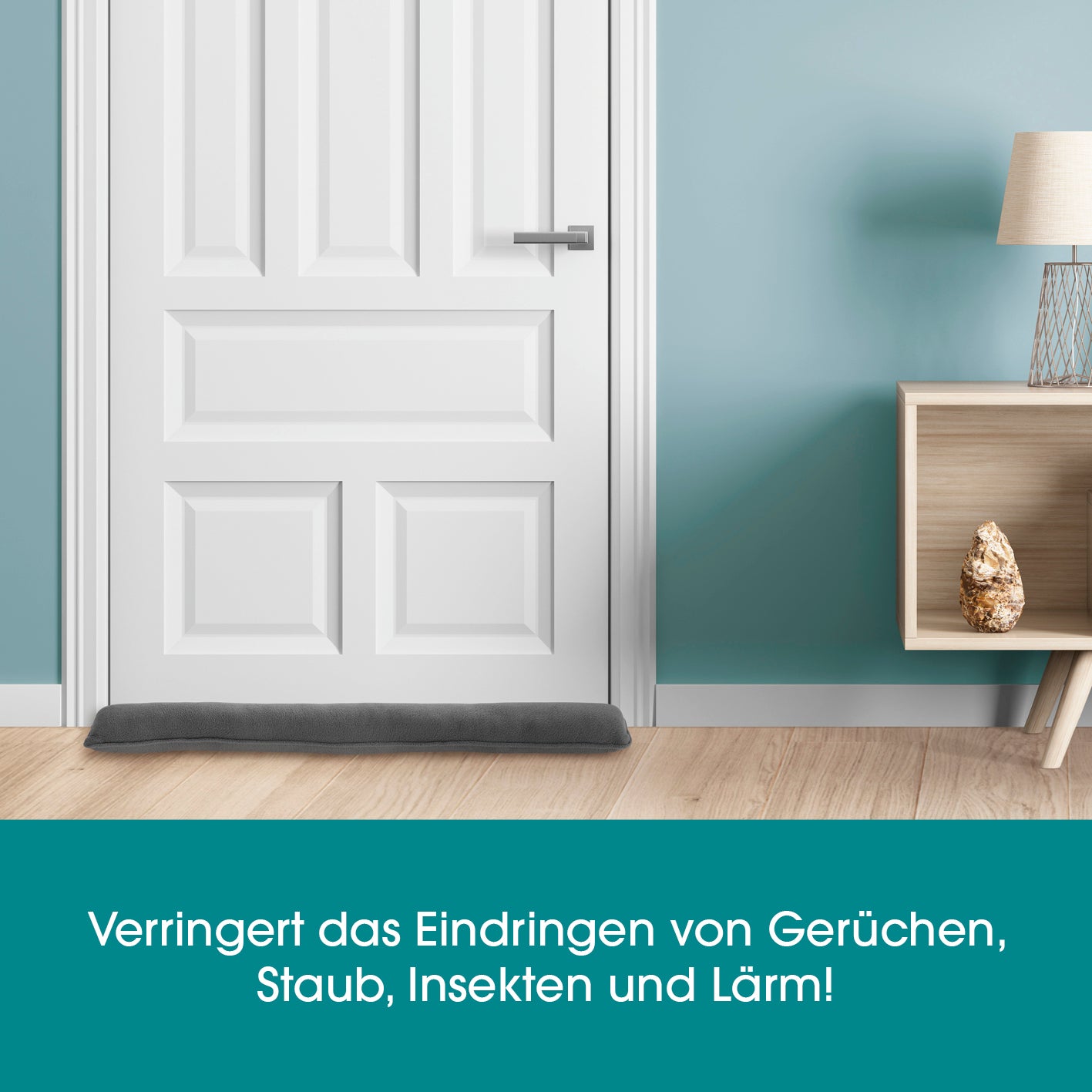 Zugluftstopper 10 x 90 cm Grau schützt Türen vor Zugluft, Kälte und Lärm, verringert Wärmeverlust und spart Energie im Alltag.