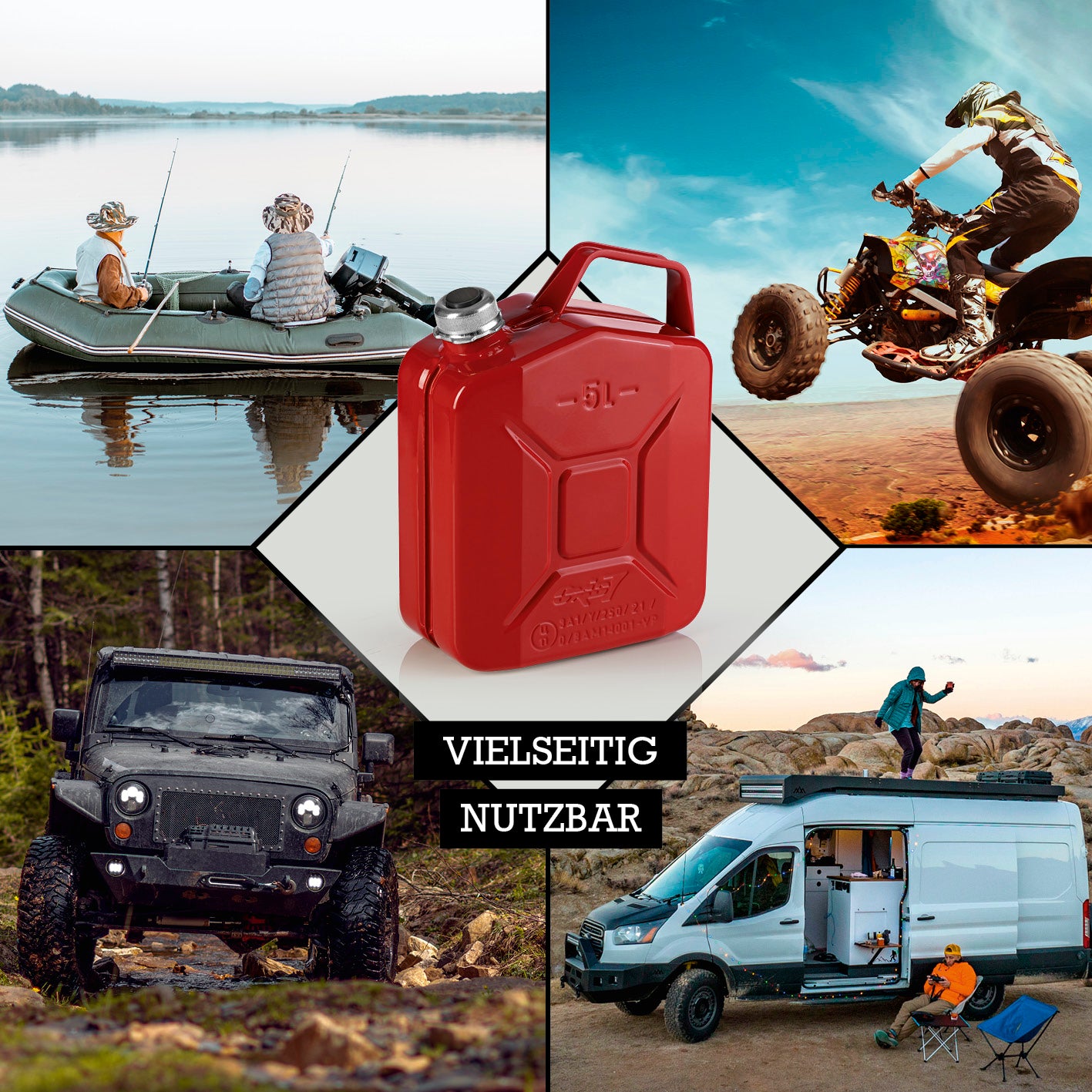 Kraftstoffkanister Metall mit Schraubverschluss - 5 Liter - Rot, robust und vielseitig für Benzin, Diesel und andere Treibstoffe, UN-zugelassen.