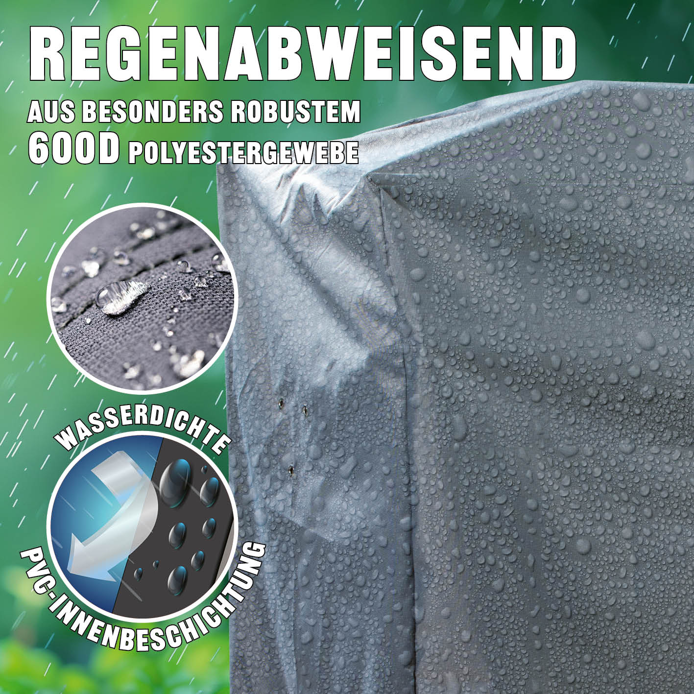 Premium Wetterschutzhaube - 62 x 148 x 120 cm aus robustem 600D Polyestergewebe, wasserdicht und UV-beständig.