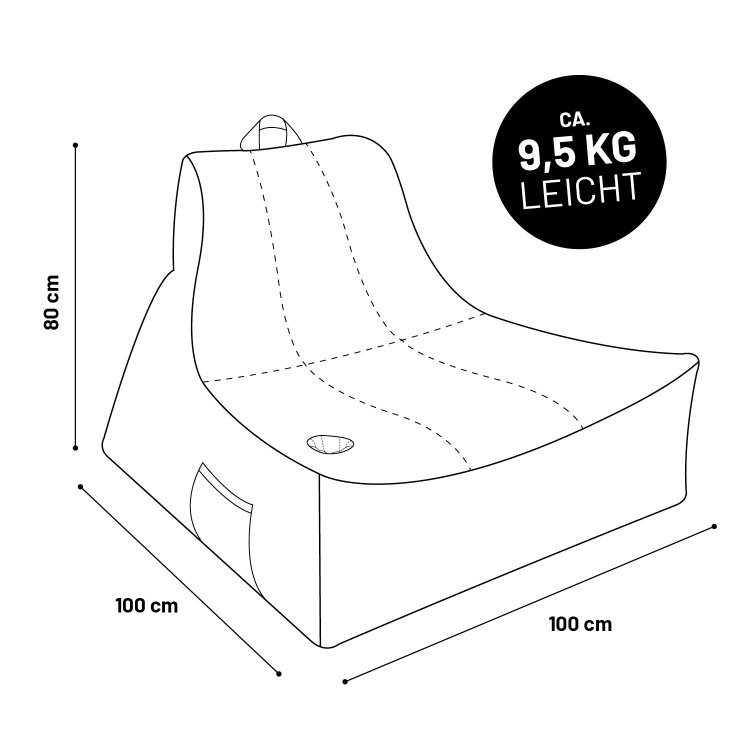 Premium Lounge-Sessel - 380 L - 100 x 100 x 80 cm - Grau
