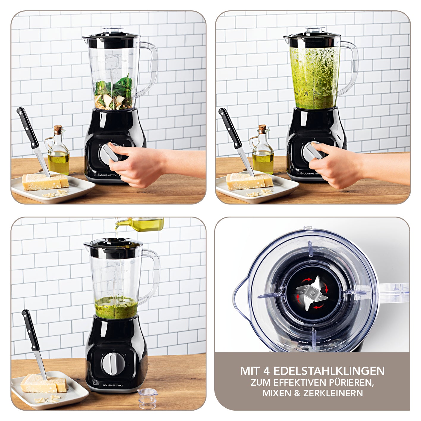 Standmixer - Einfaches Pürieren, Mixen & Zerkleinern mit 4 Edelstahlklingen und 2 Geschwindigkeitsstufen für perfekte Texturen.