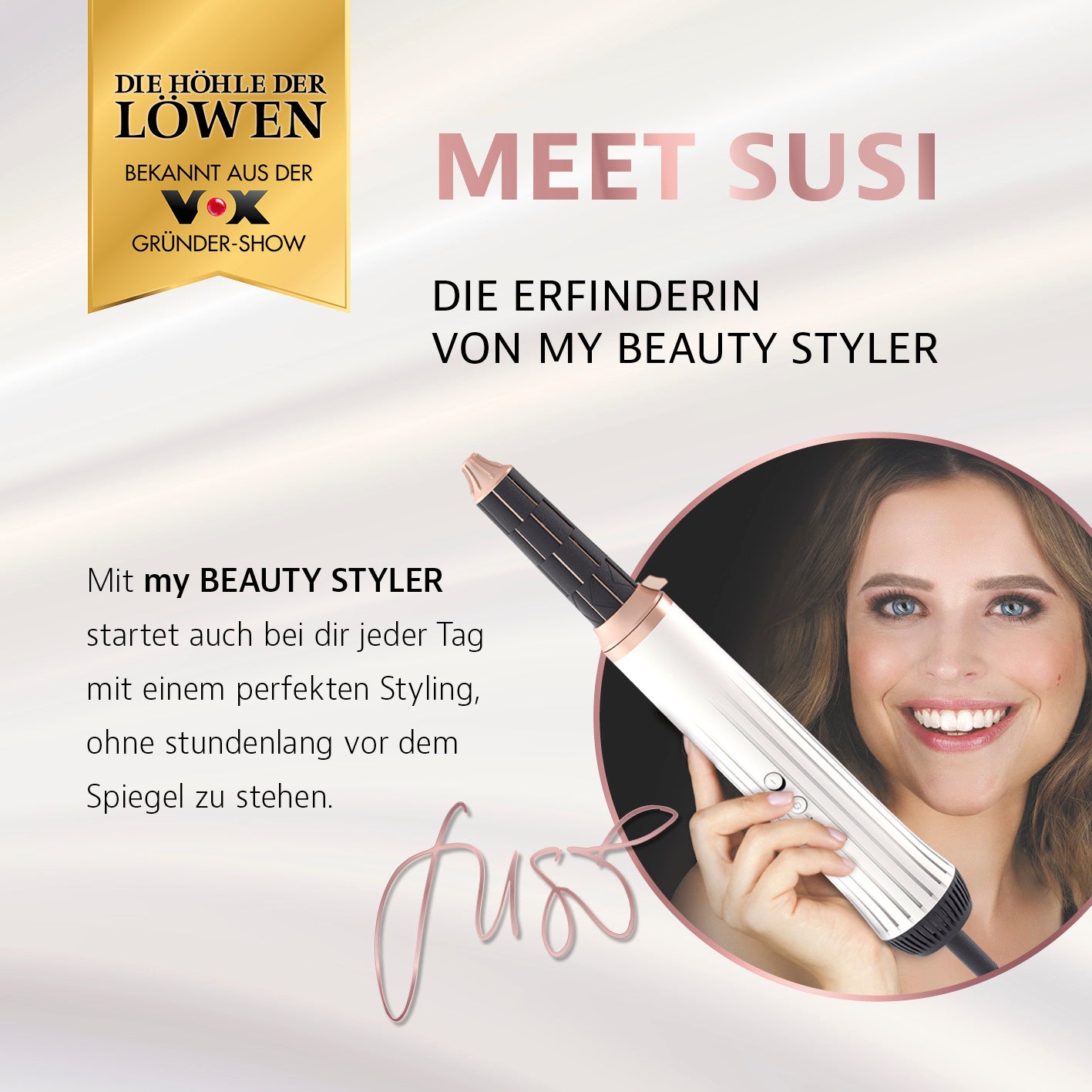 my BEAUTY STYLER - trocknen, stylen, Locken kreieren mit 7-teiligem Set und innovativem Haarstyling-Tool von Erfinderin Susi.