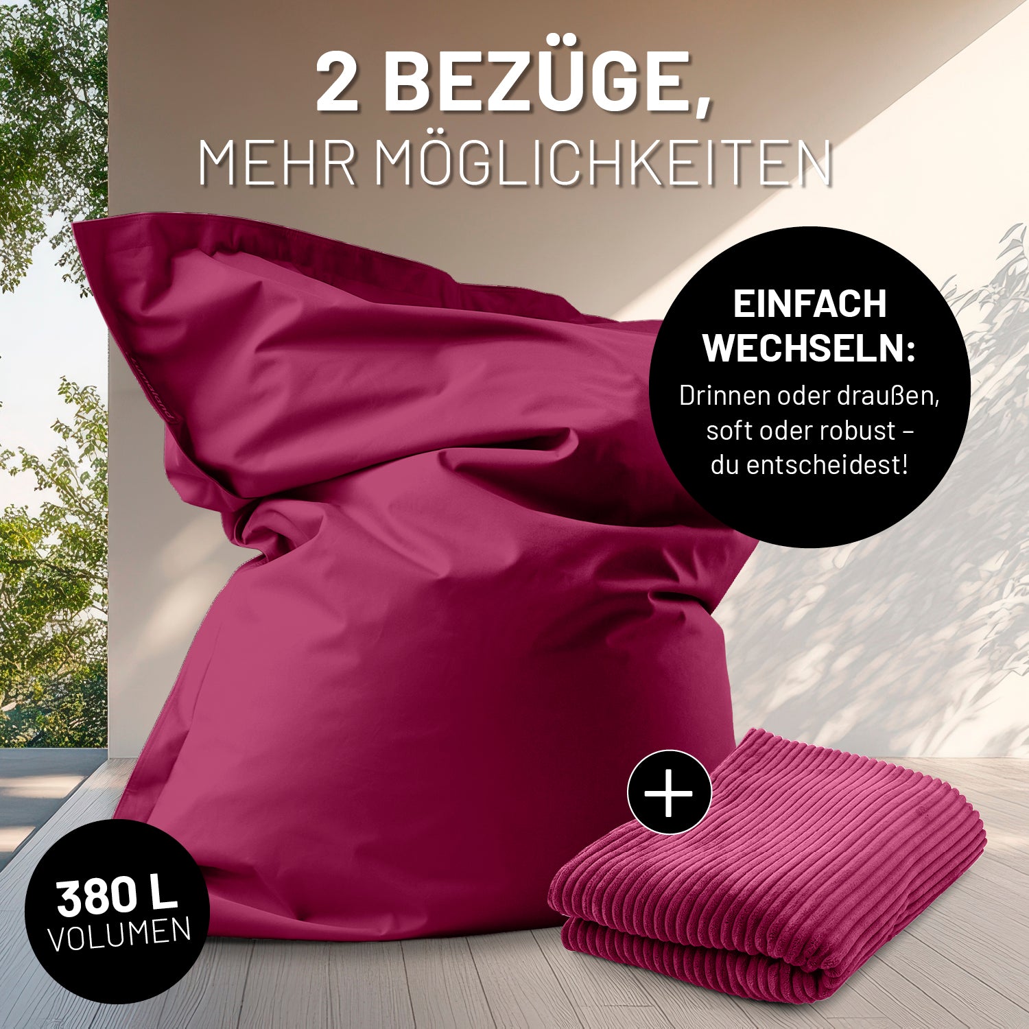 Sitzsack Classic XXL All-in-One Set - 380 L - 140 x 180 cm - Weinrot