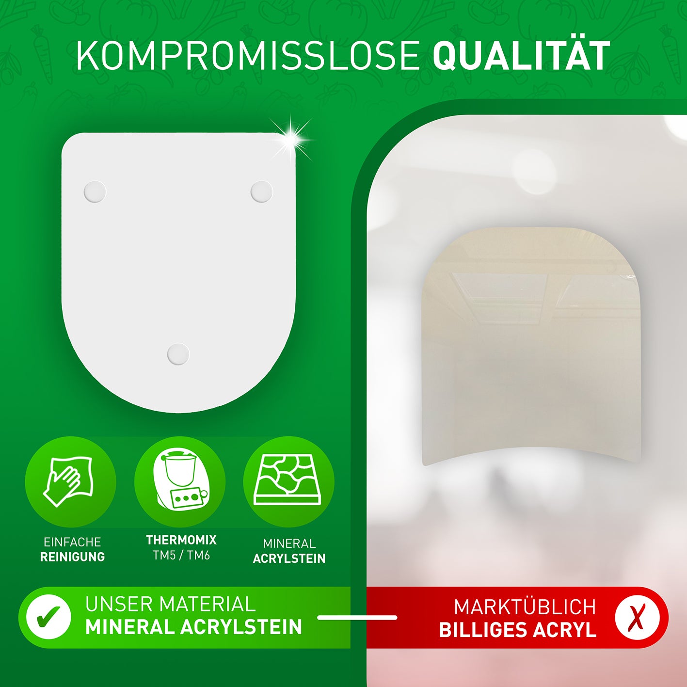 Gleitbrett für Thermomix aus robustem Mineral-Acrylstein, kompatibel mit TM5/TM6, langlebig und leicht zu reinigen.