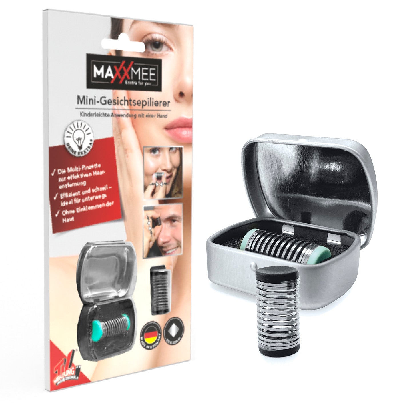 Mini Gesichtsepilierer inkl. Aufbewahrungsbox zur schnellen und effektiven Haarentfernung im Gesicht, kompakt und handlich.
