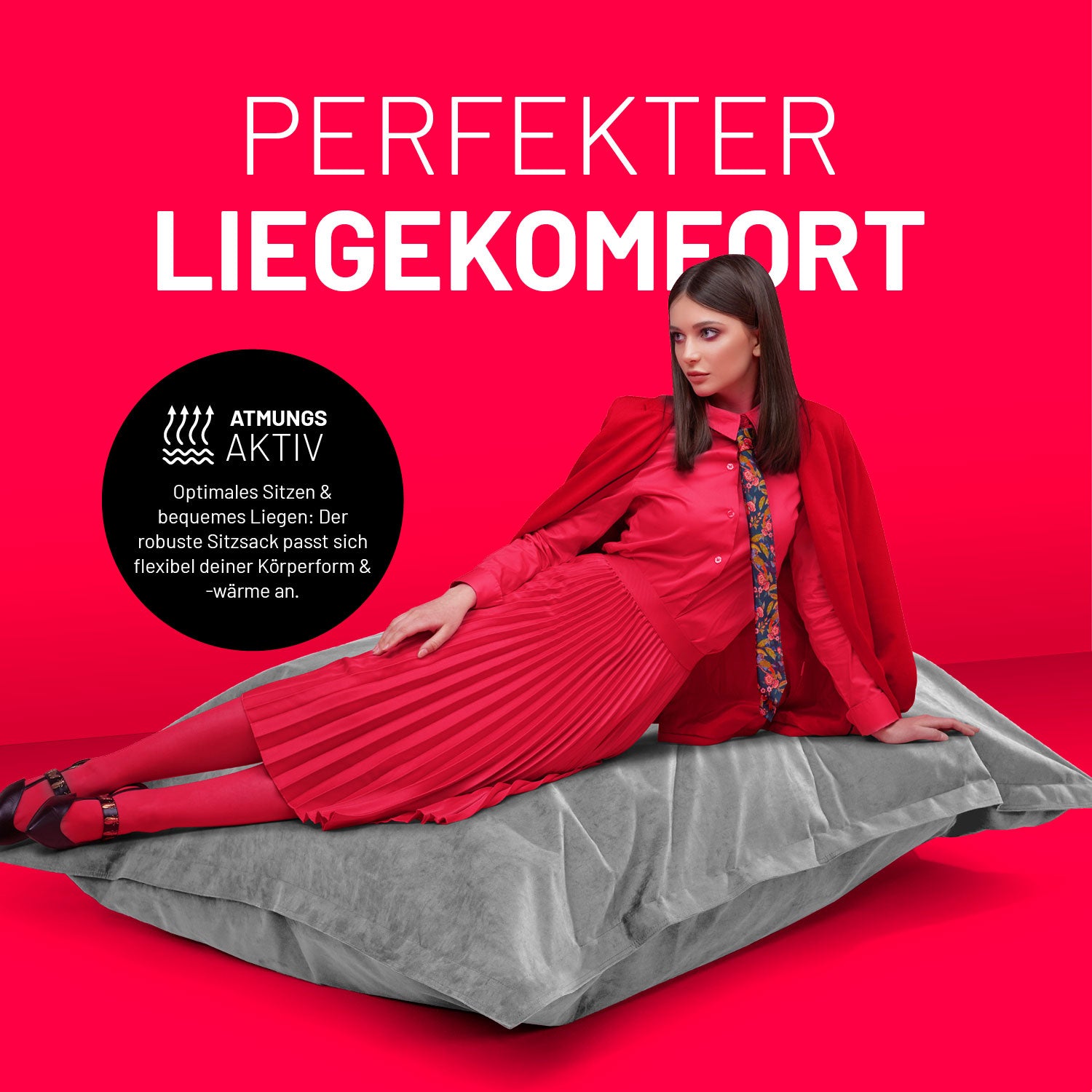 XXL Microvelours Sitzsack (380 L) Grau mit perfektem Liegekomfort, atmungsaktiv und flexibel anpassbar an die Körperform.