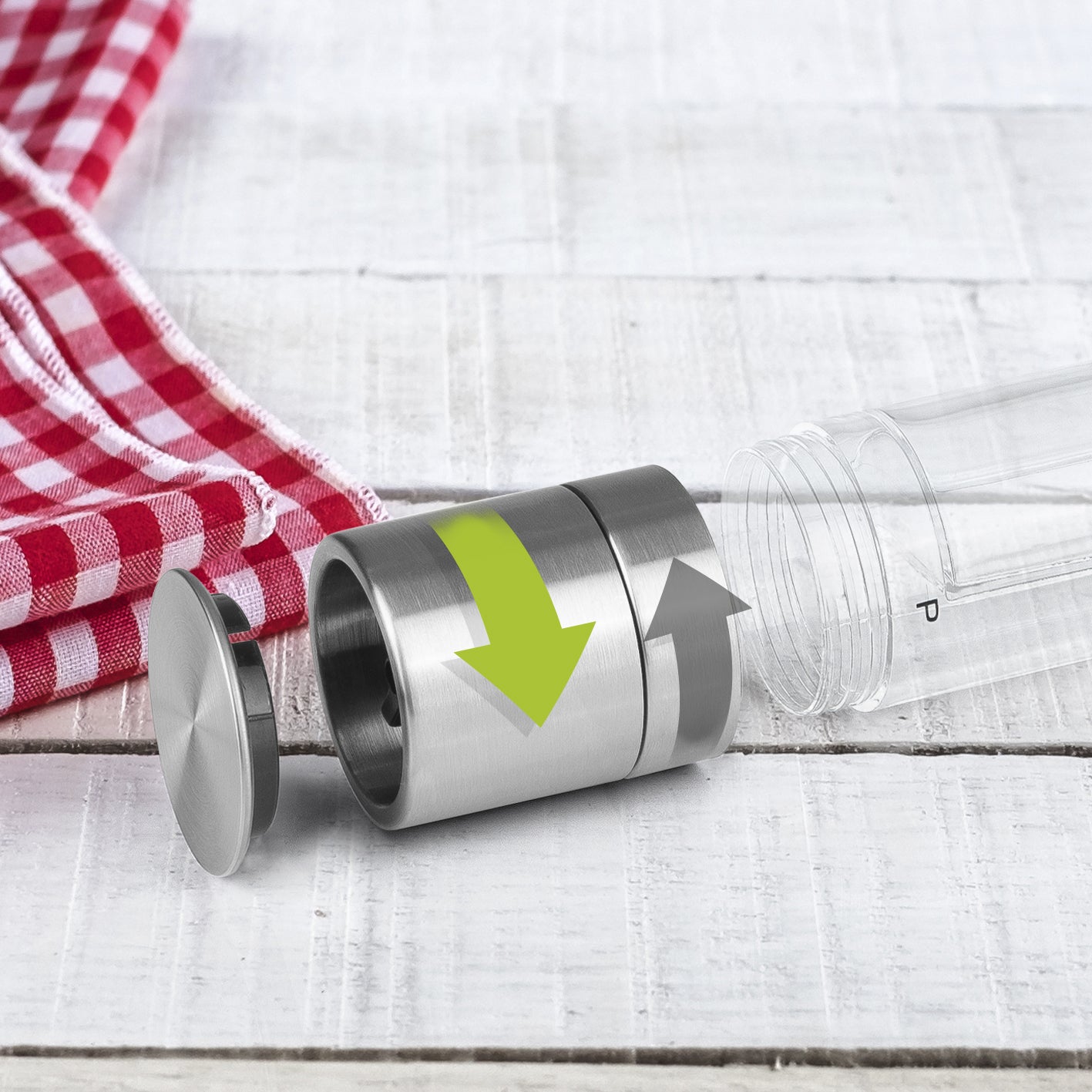 Gewürzmühle - Für 2 Gewürze gleichzeitig - silber mit Keramikmahlwerk und einstellbarem Mahlgrad, ideal für Salz und Pfeffer.